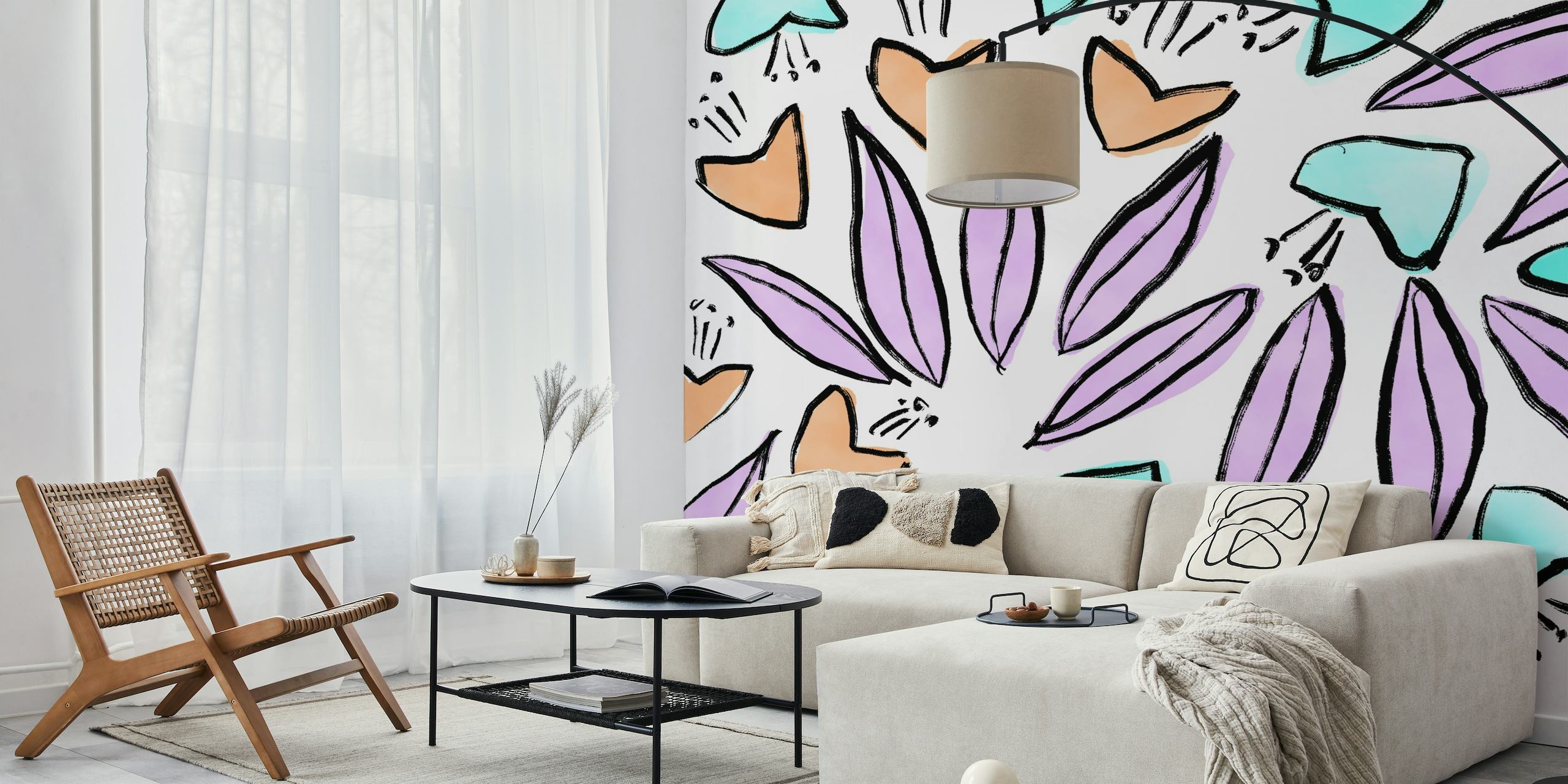 Graphic flowers behang
