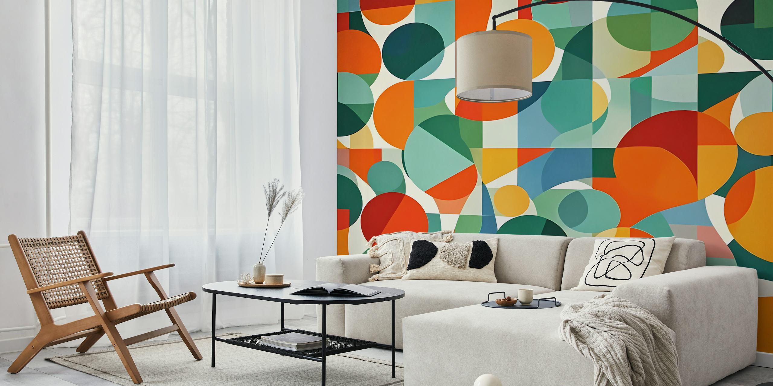 Playful geometric mosaic wallpaper w pokoju