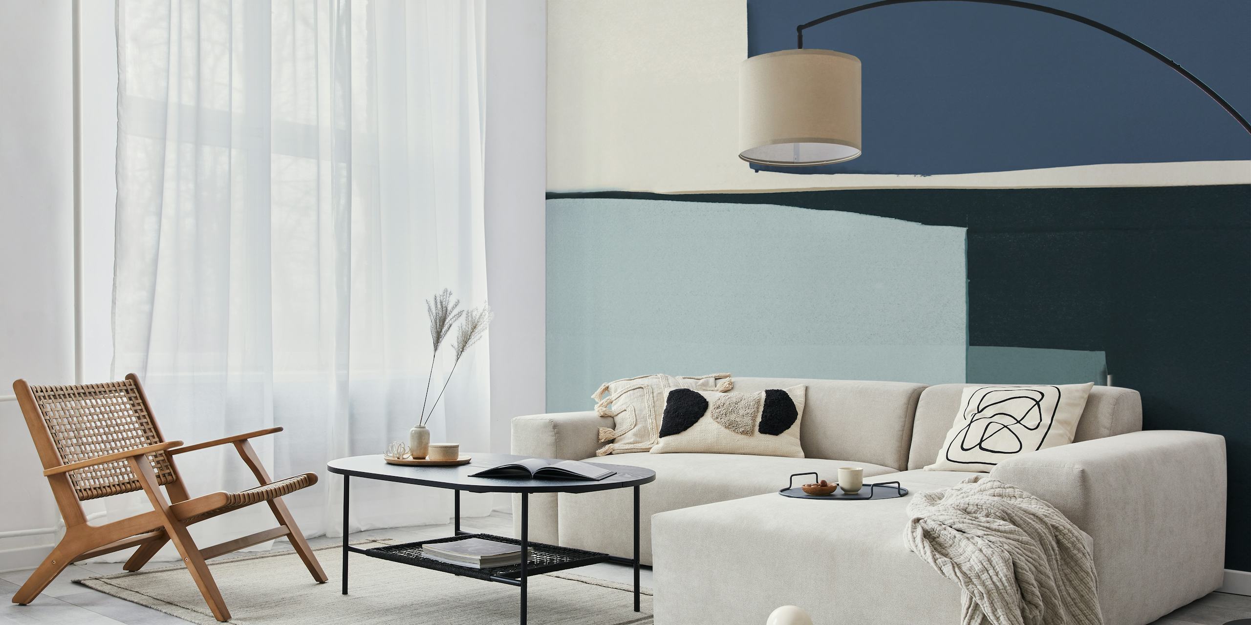 Diseño de papel tapiz Calm Blue Border en una habitación