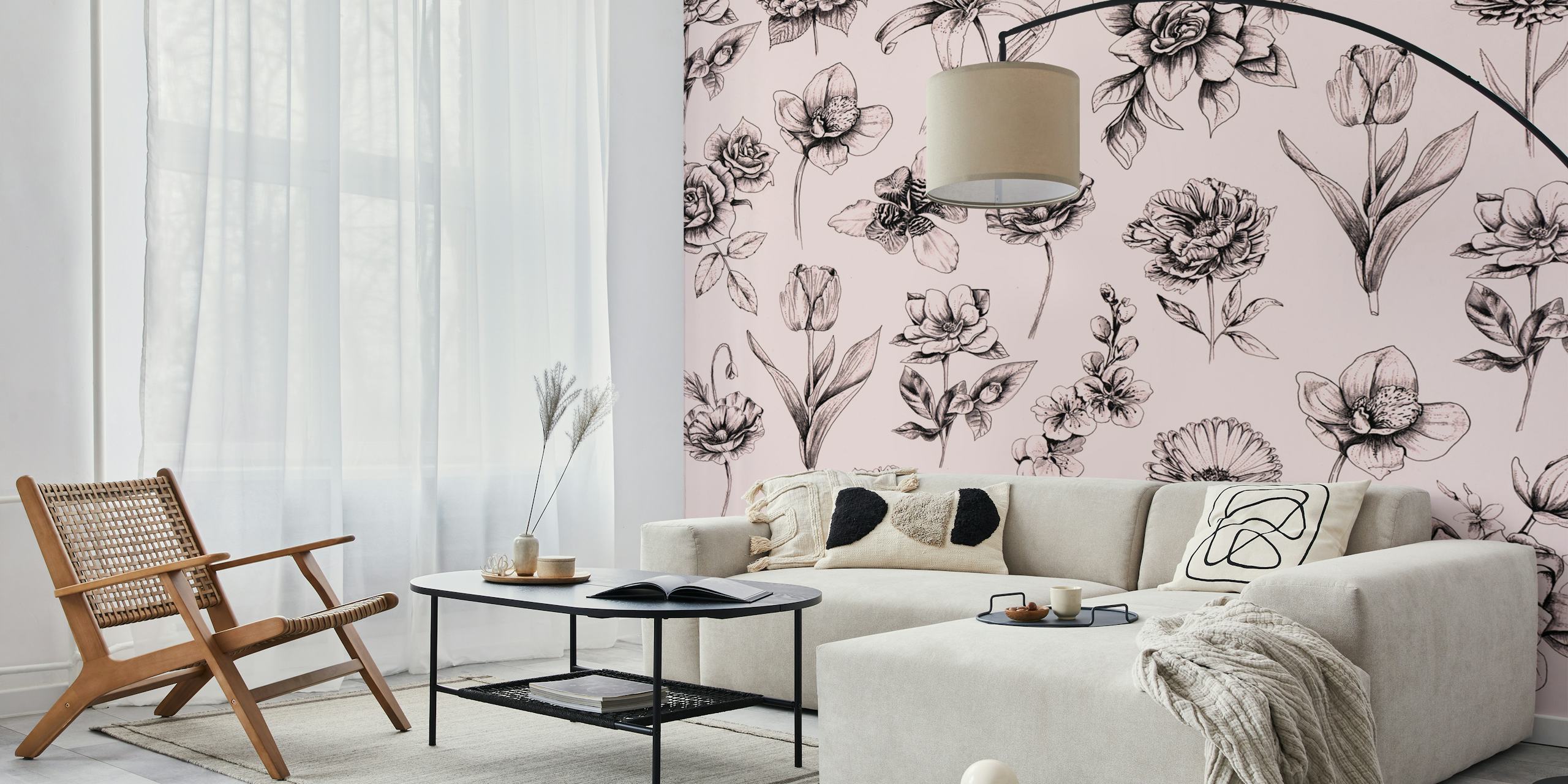 Botanical Pattern Tapete in pink