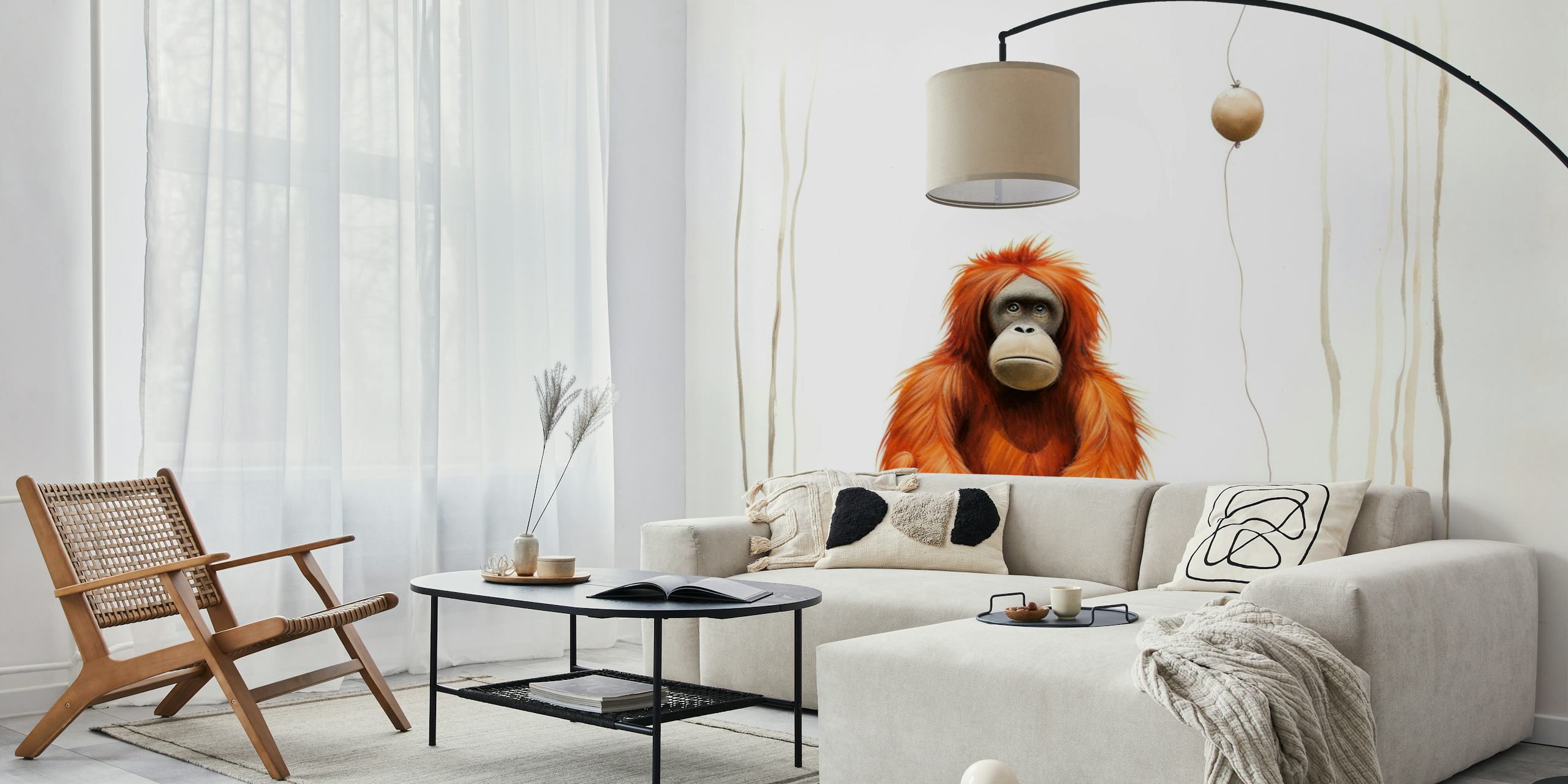Minimal orangutan wallpaper in a room