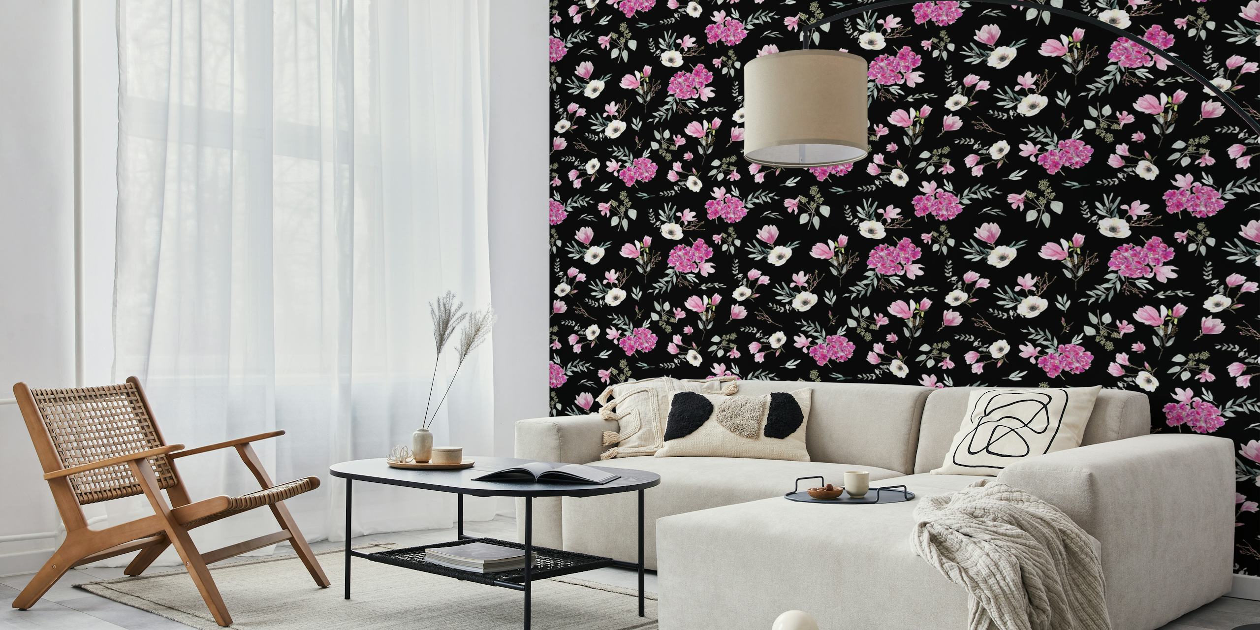 Floral wallpaper in pink and black design