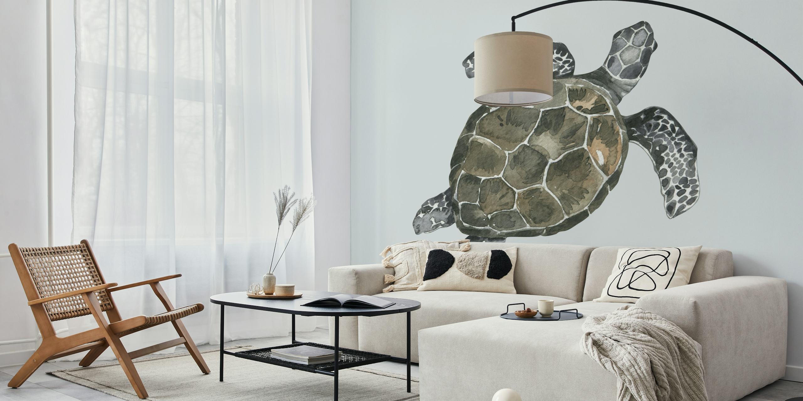 Papel pintado Ocean Turtle in Soft Hues en una habitación luminosa