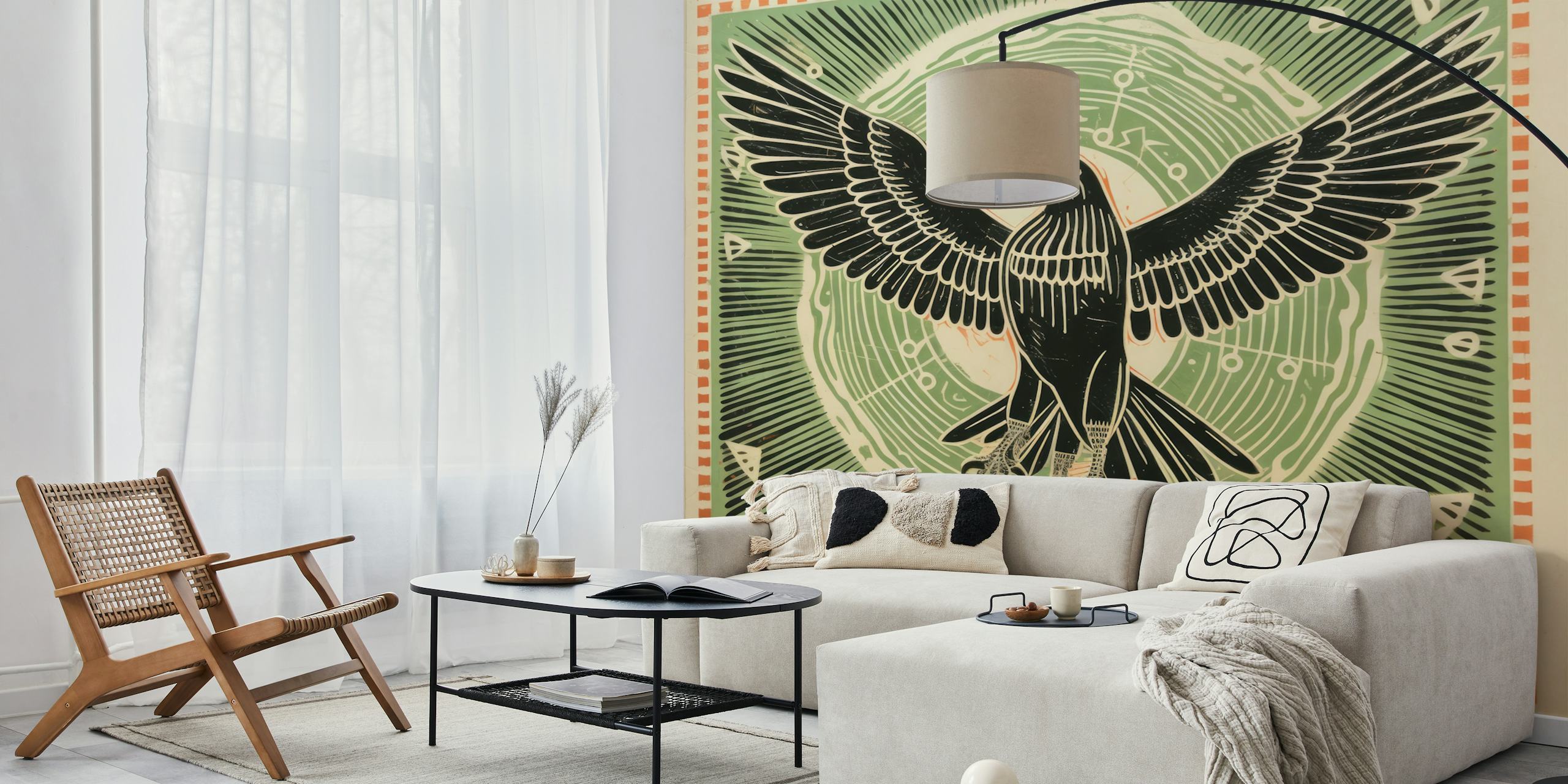 Papel de parede Folk Art Eagle exibido em um quarto