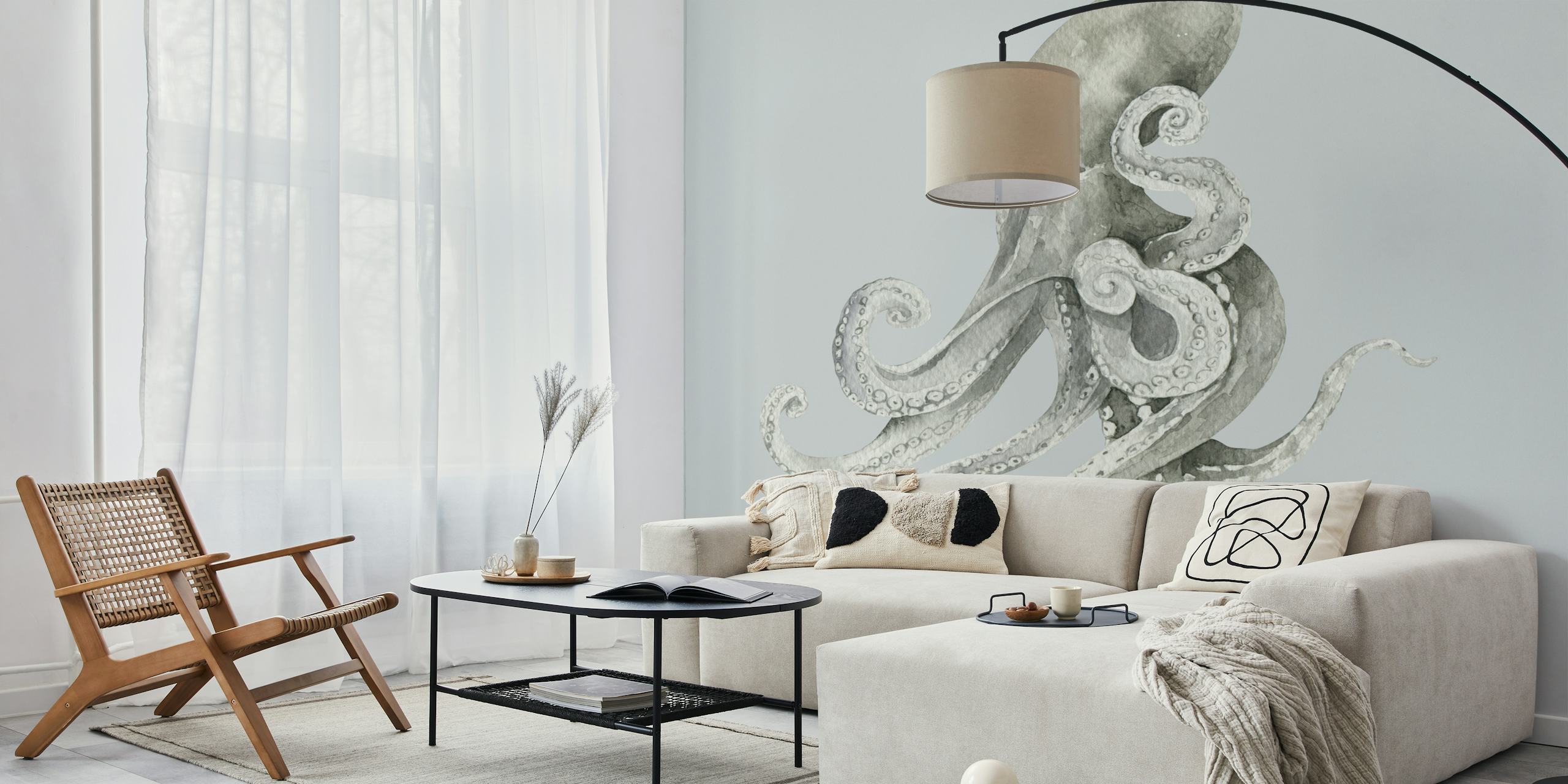 Gray octopus illustration on light gray background wallpaper