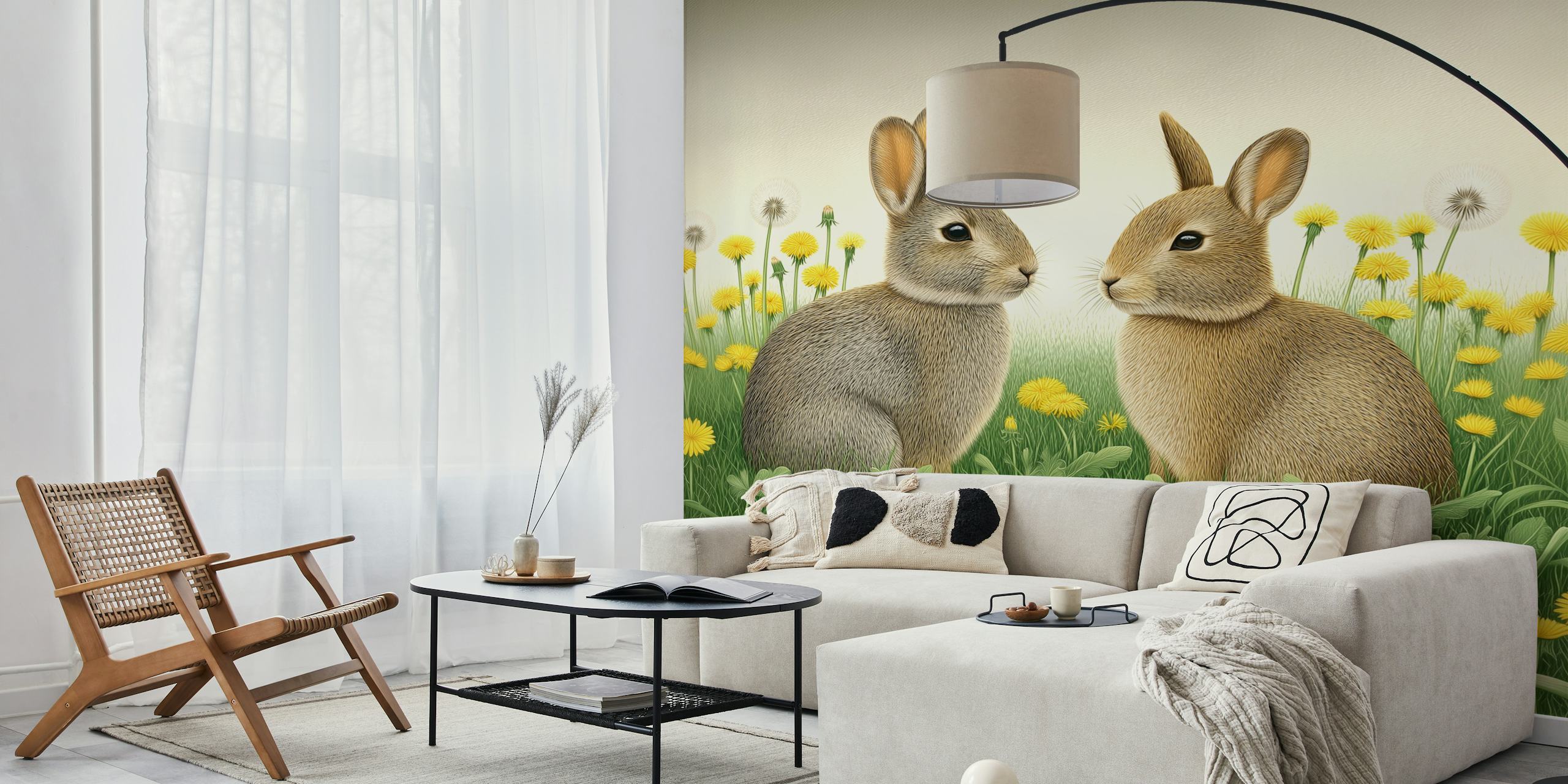 Dandelion Meadow Bunnies tapet i et rum