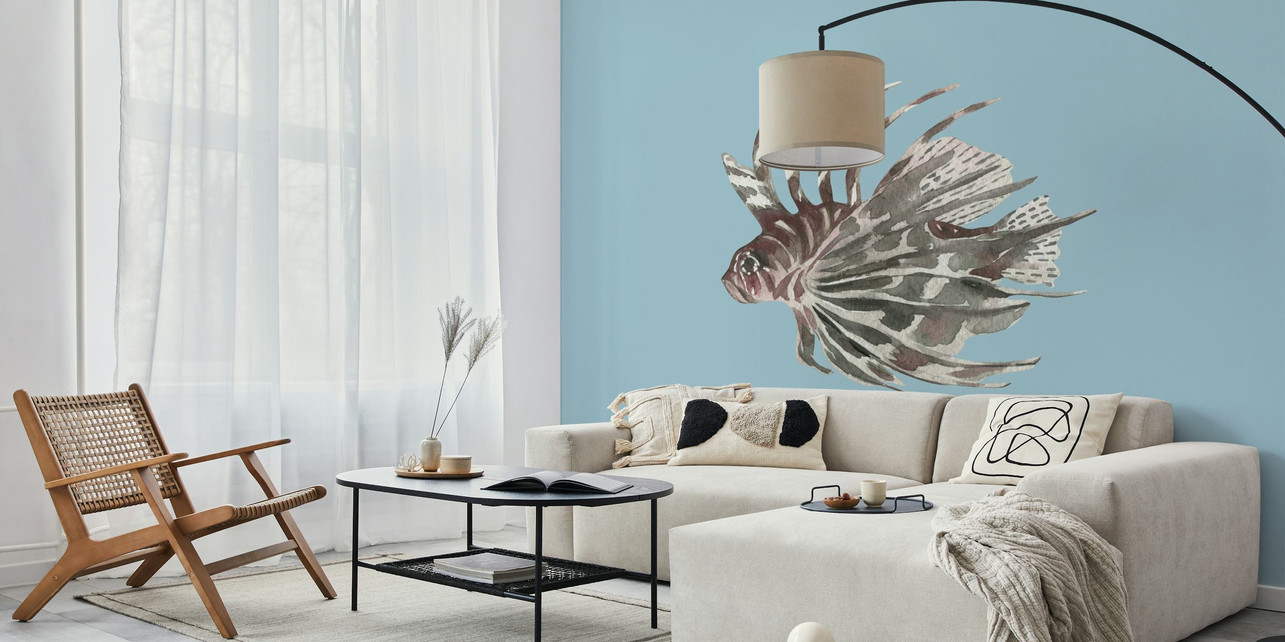 Lionfish illustration in soft blue background wallpaper