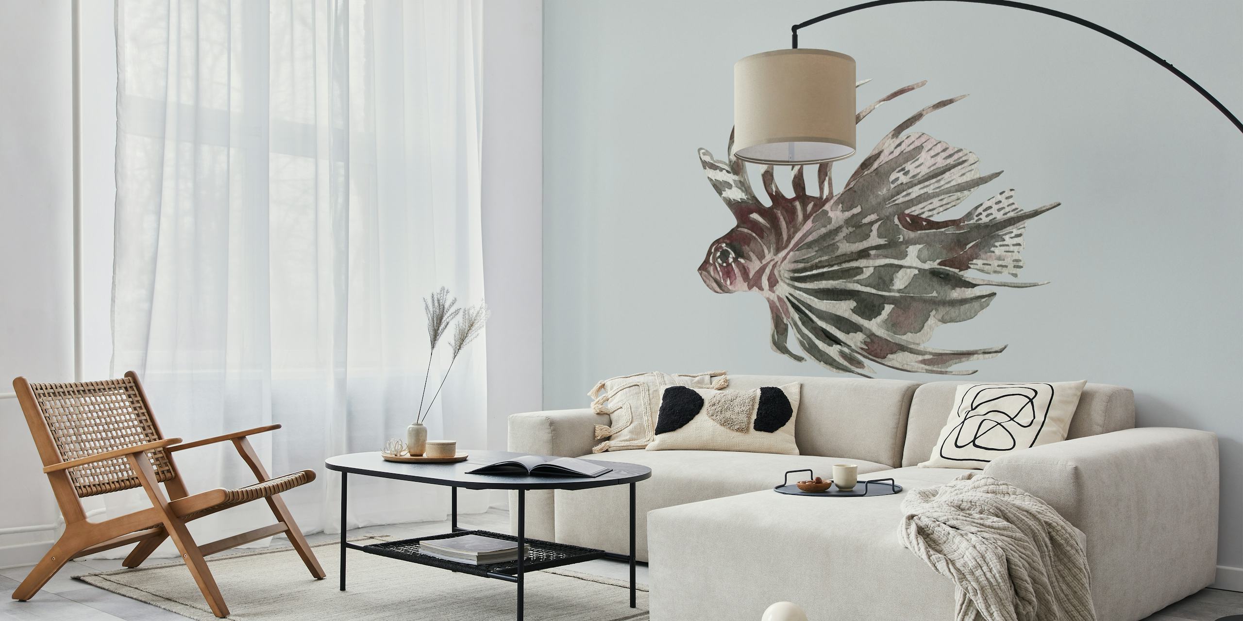 Exotic lionfish swimming wallpaper design