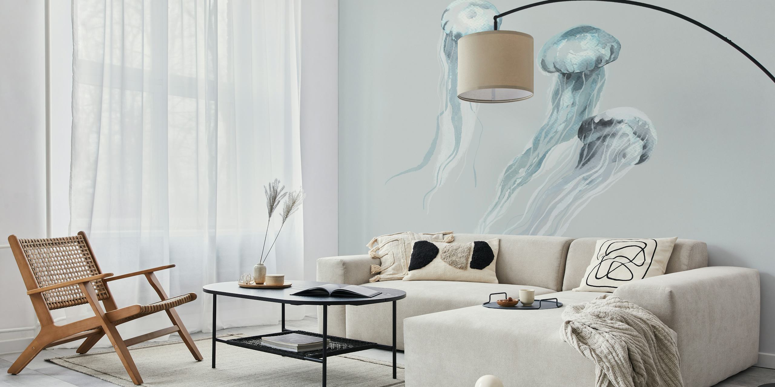 Σχεδίαση ταπετσαρίας Jellyfish with Flowing Tentacles σε μοντέρνο δωμάτιο