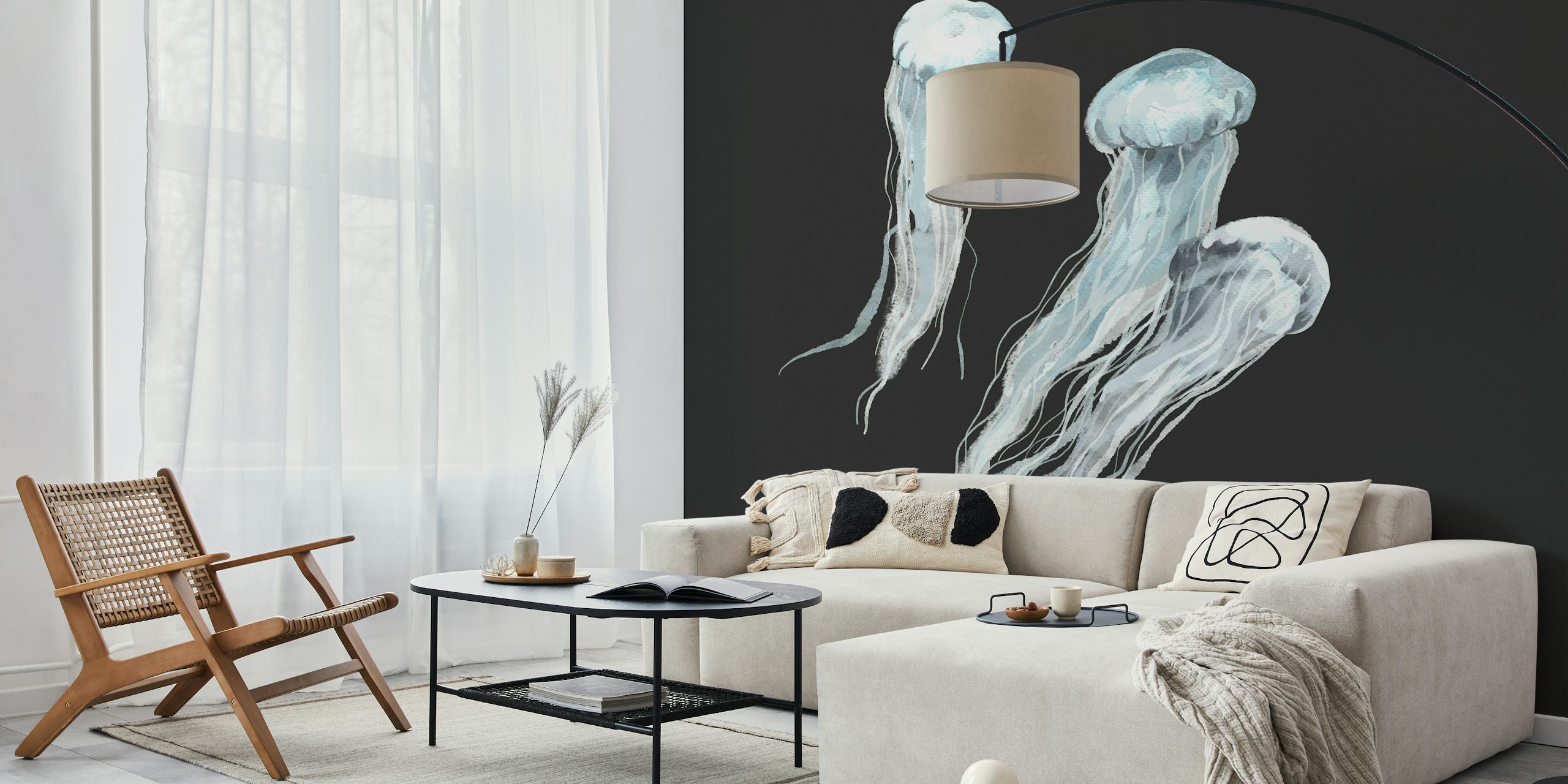 Jellyfish in motion wallpaper in a room