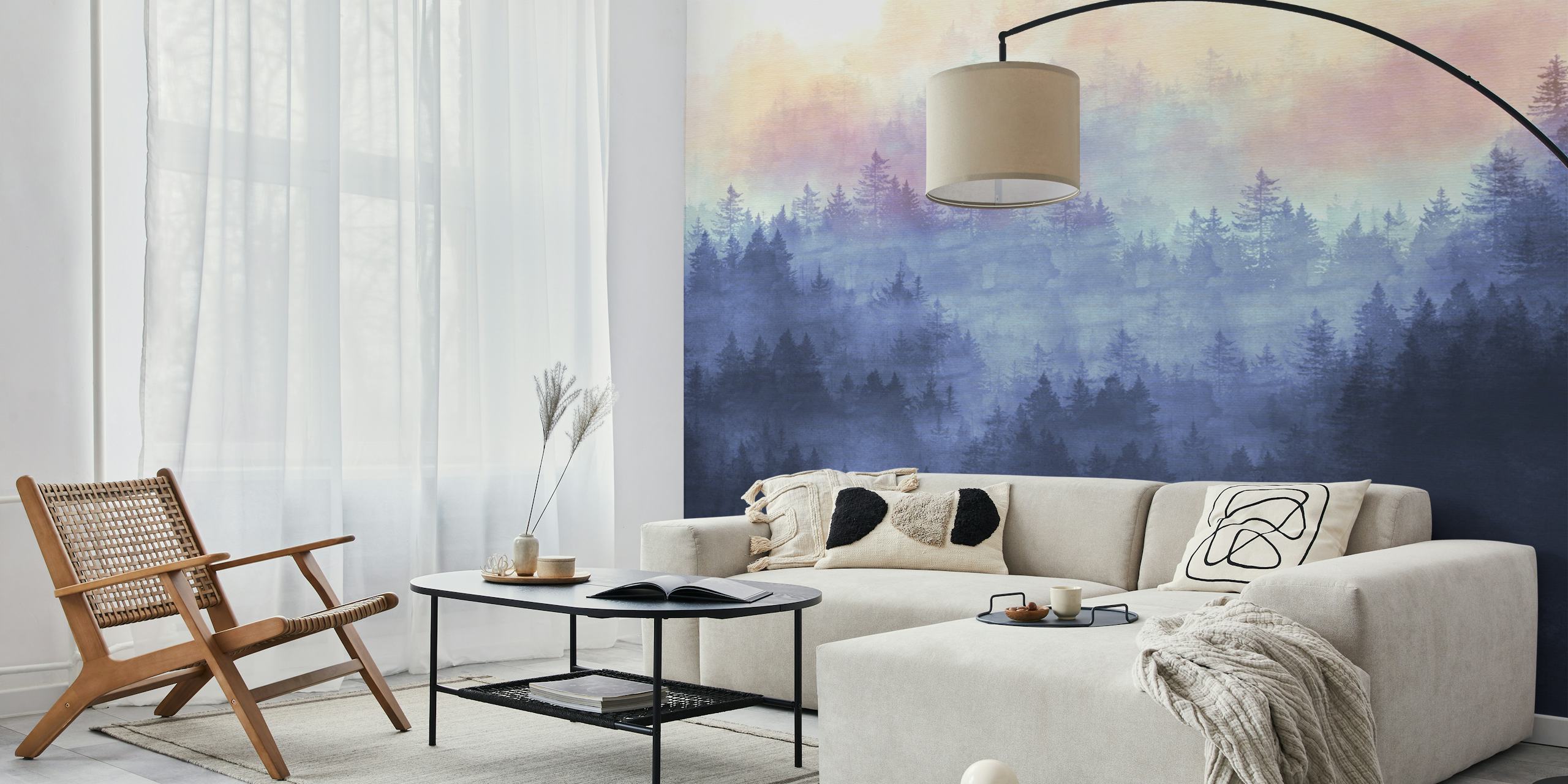 Misty Mountain Forest behang in een kamer
