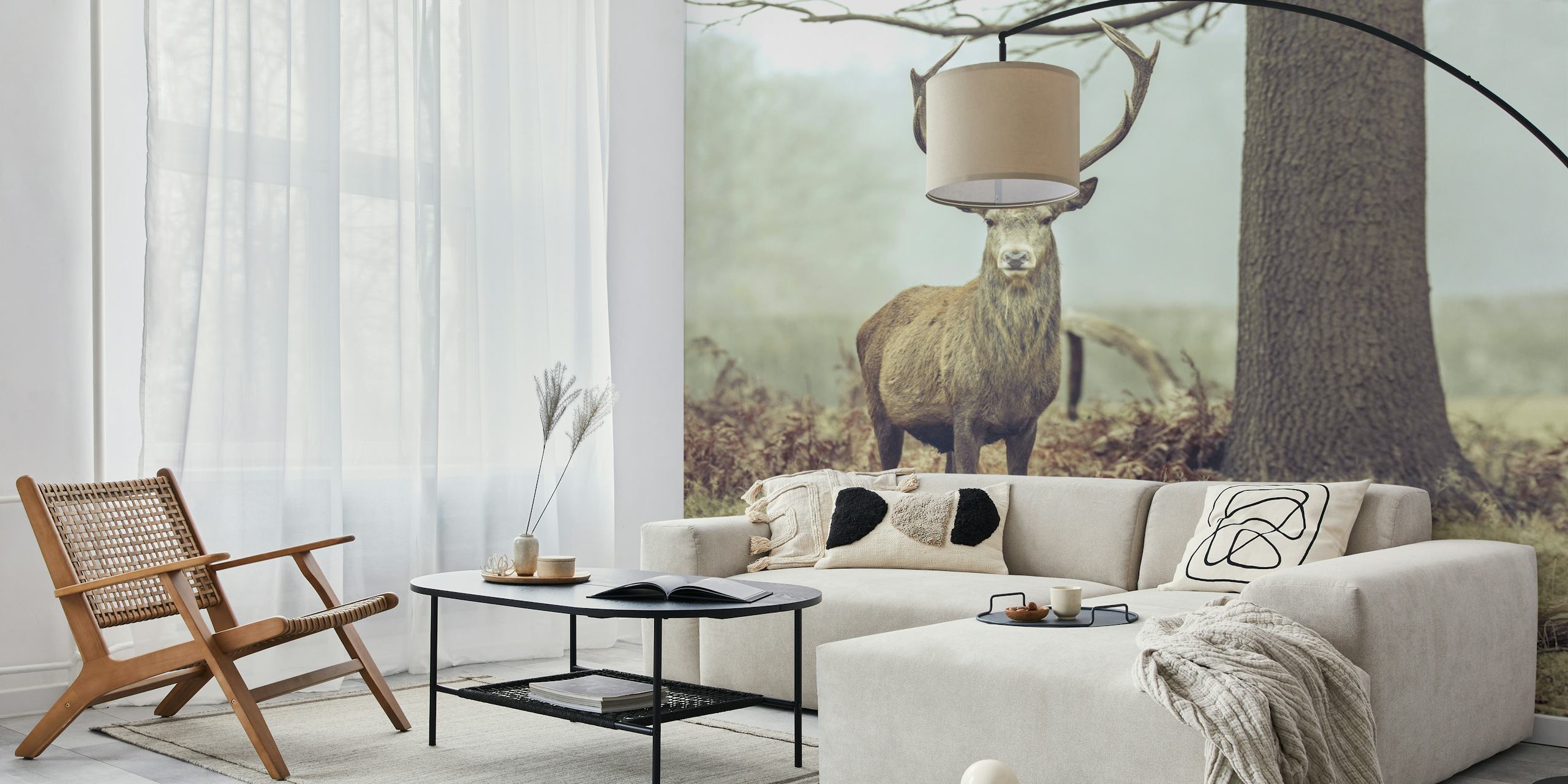 Noble stag standing in autumn forest with muted colors wallpaper