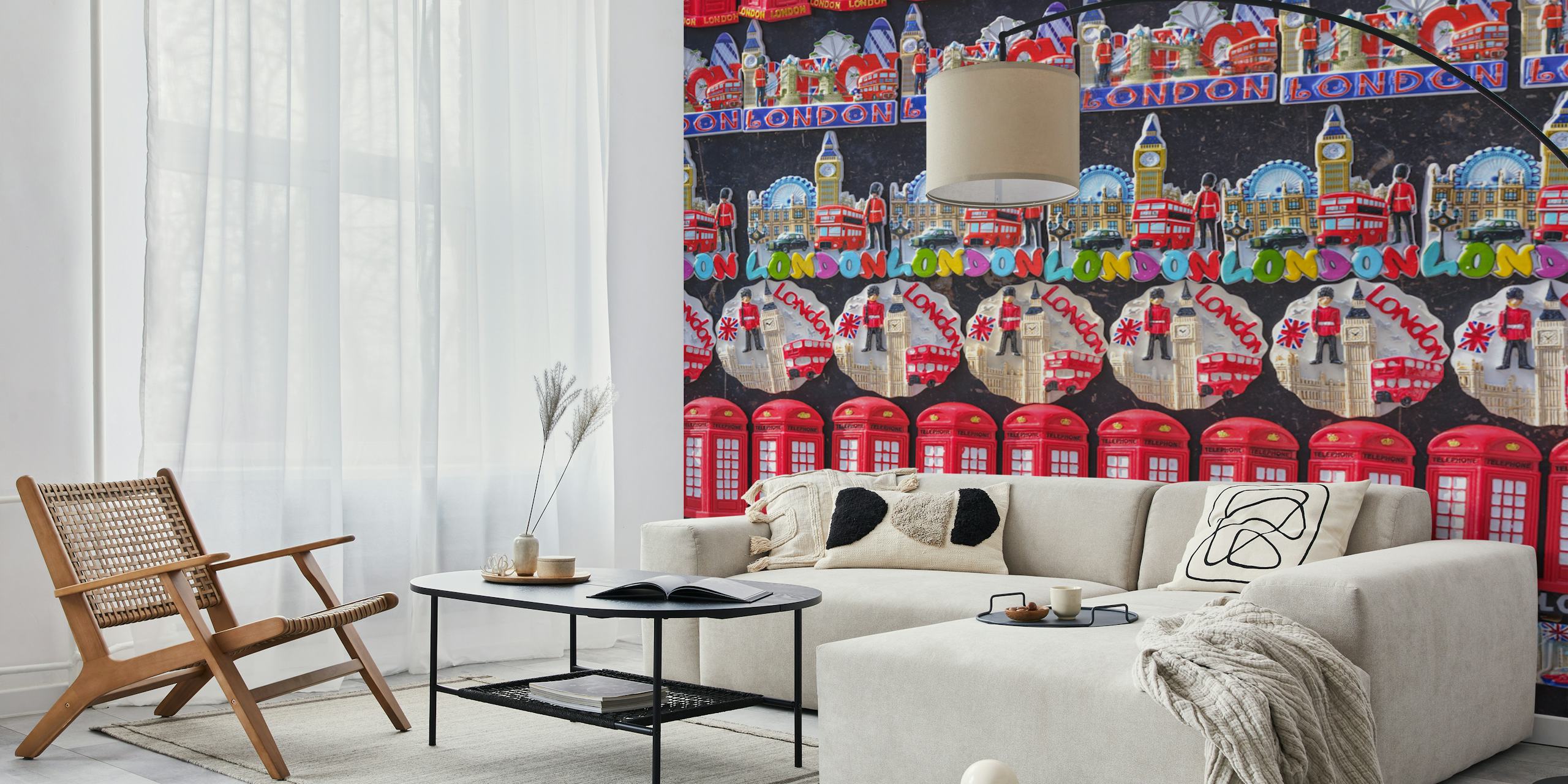 Vibrant London Icons wallpaper in een kamer