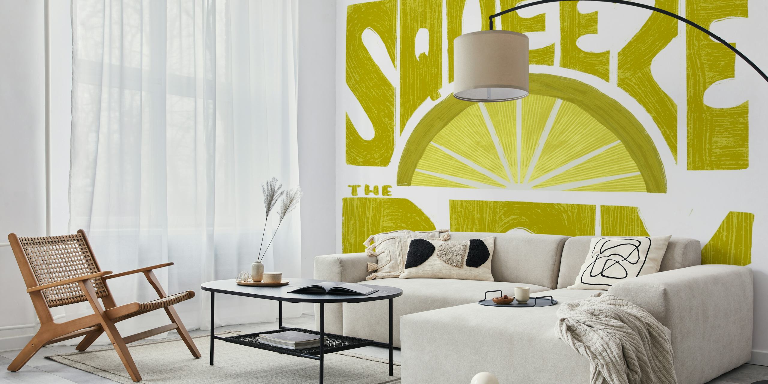 Lemon art wallpaper in a bright room
