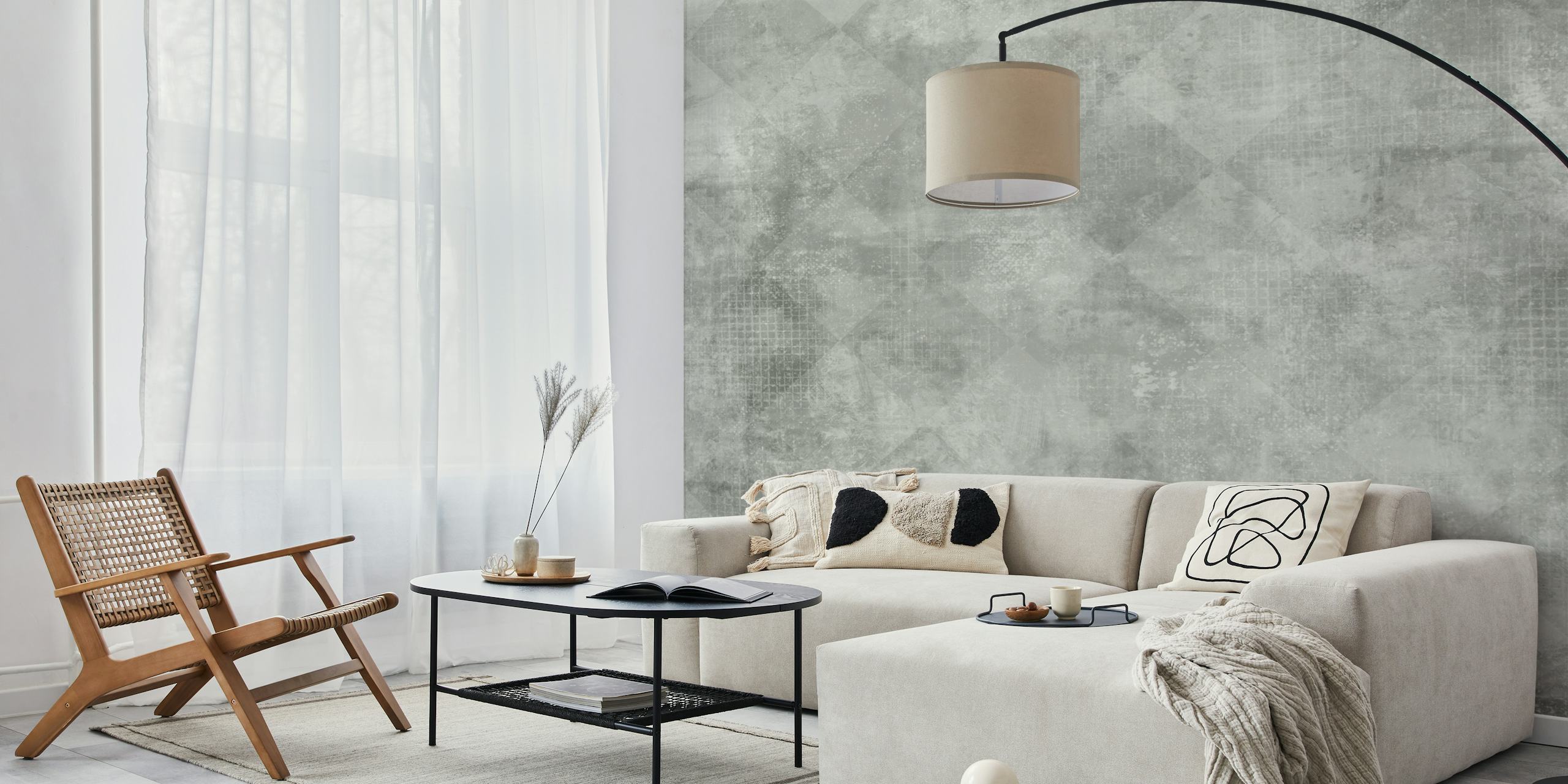 Aged Concrete rhombus behang in een ruimte