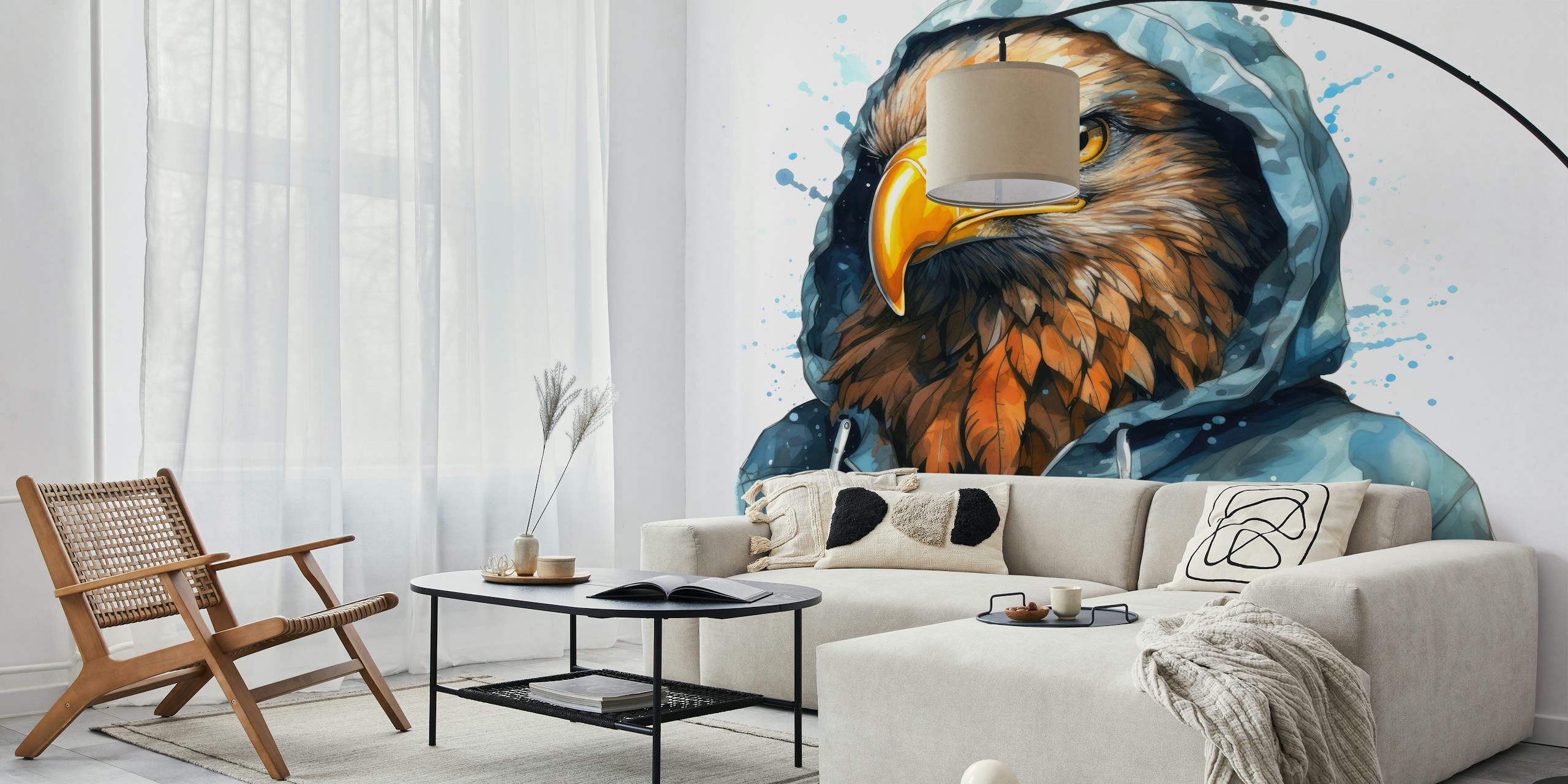 Watercolor Cartoon Eagle in a Hoodie design tapety