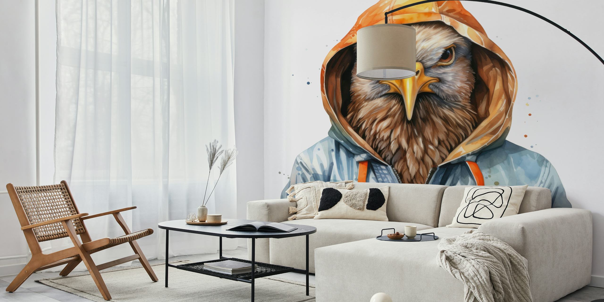 Watercolor cartoon partridge wallpaper w pokoju