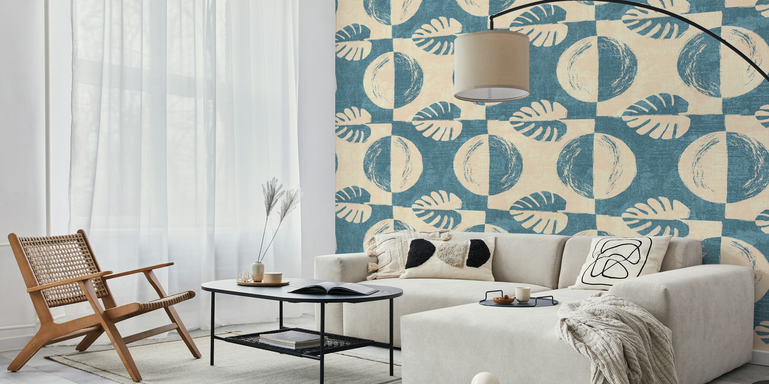 Vintage Leaf Geometric ταπετσαρία σε ένα δωμάτιο