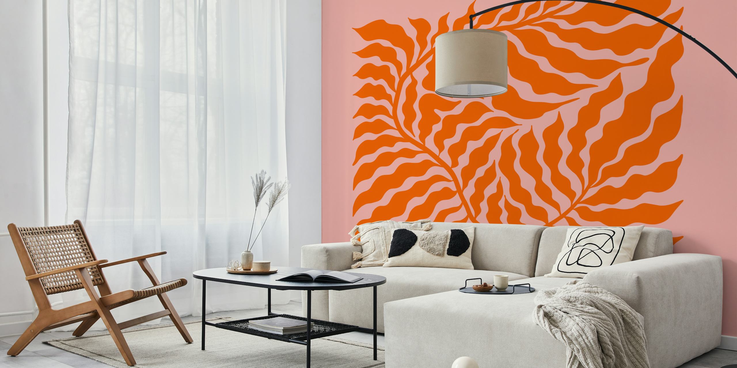Tapeta Pink Orange Leaf Art v pokoji