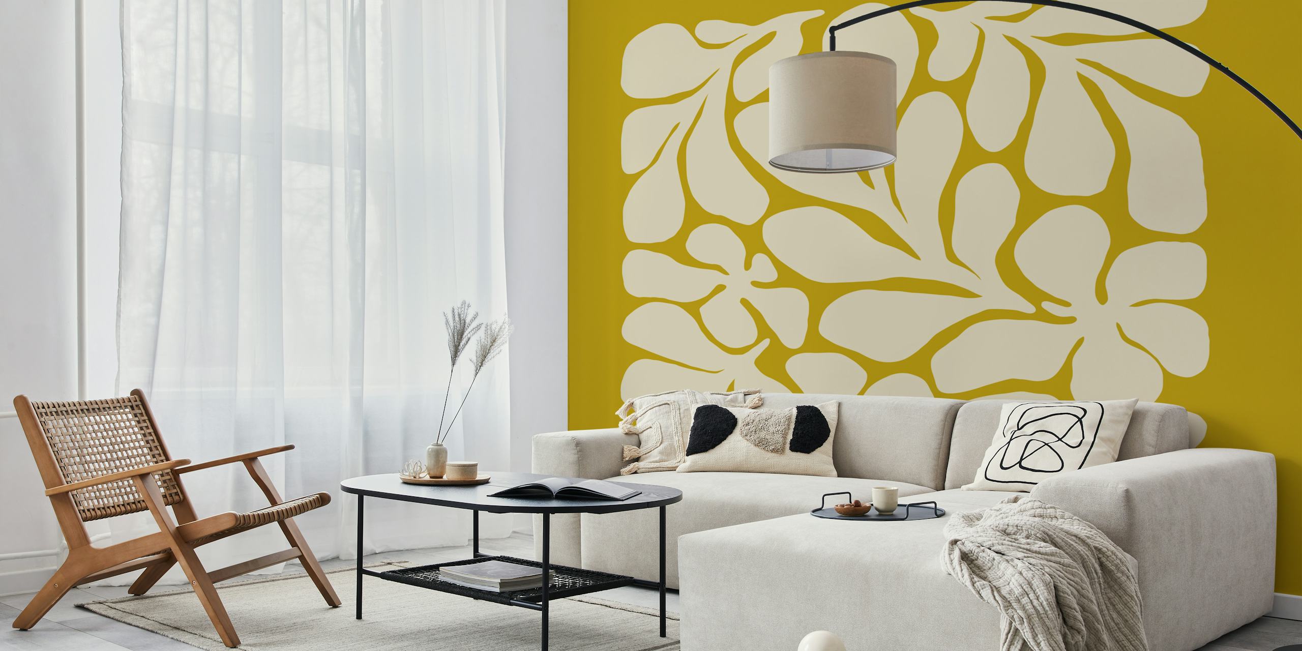 floral pattern in yellow and cream wallpaper