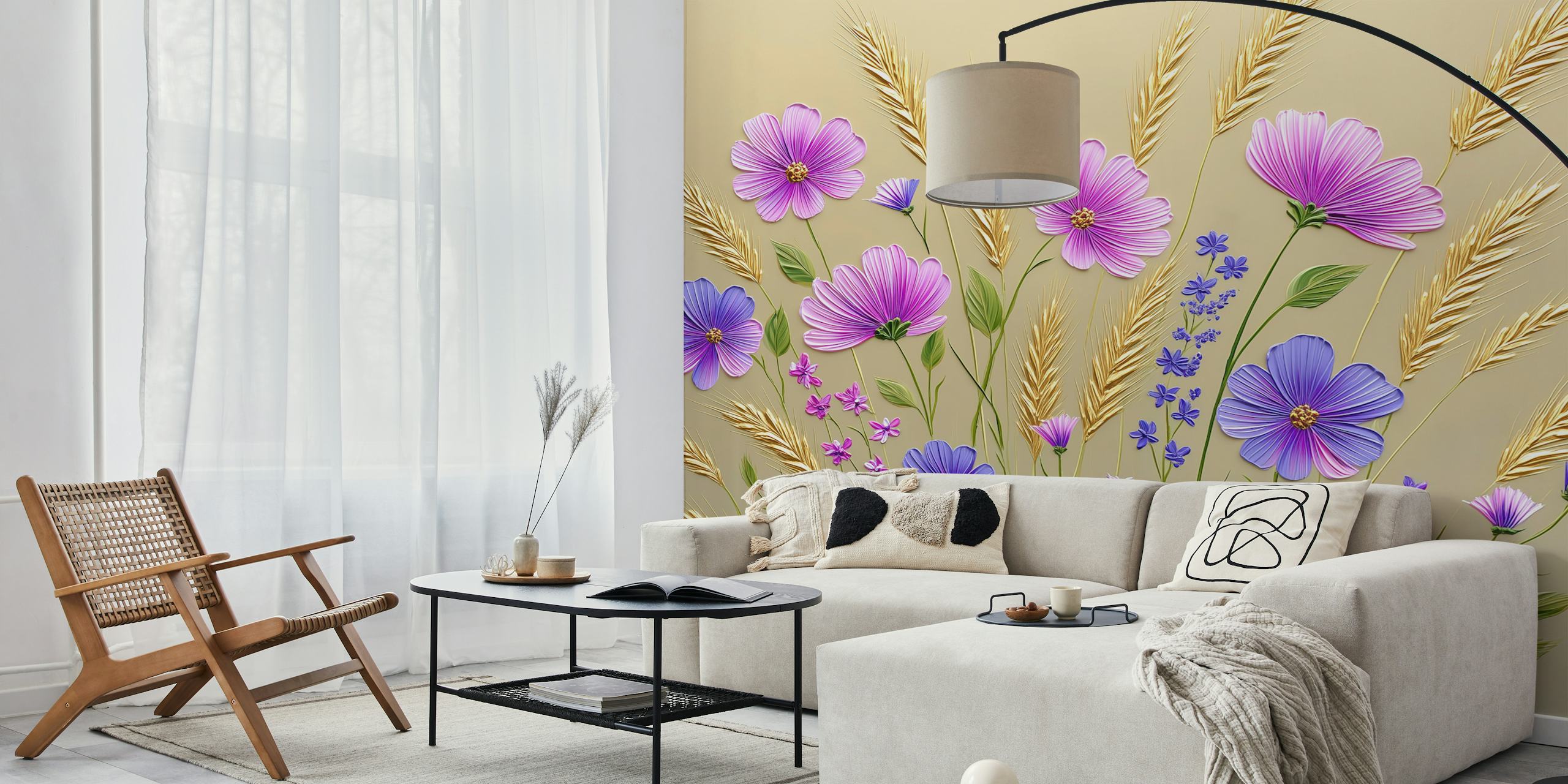 Vibrant wildflowers wallpaper in a room