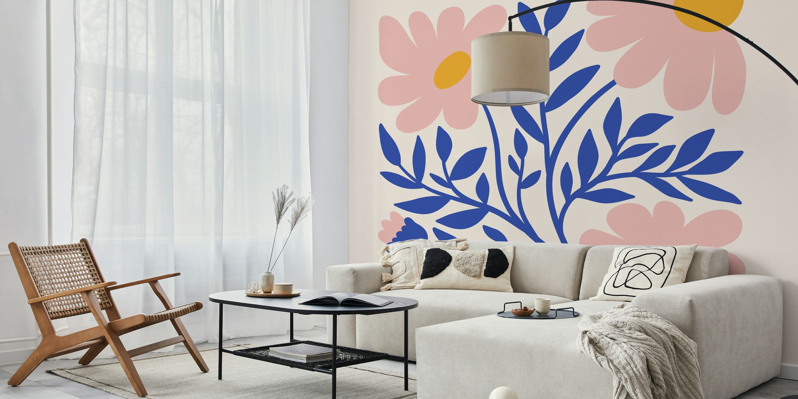 Pink and blue floral pattern wall mural wallpaper