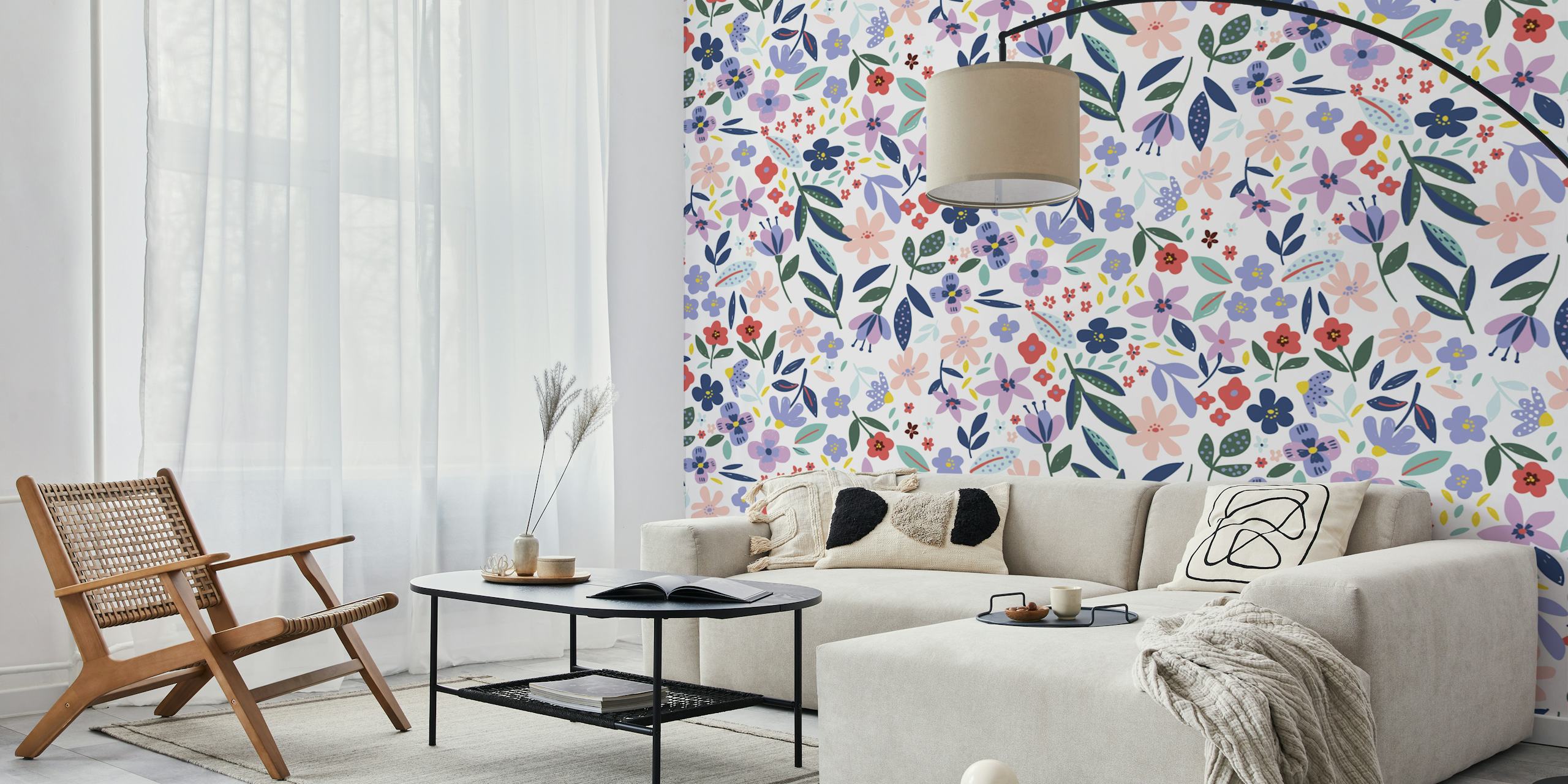 Maximalist bright bold florals - Pink purple květinová tapeta v místnosti