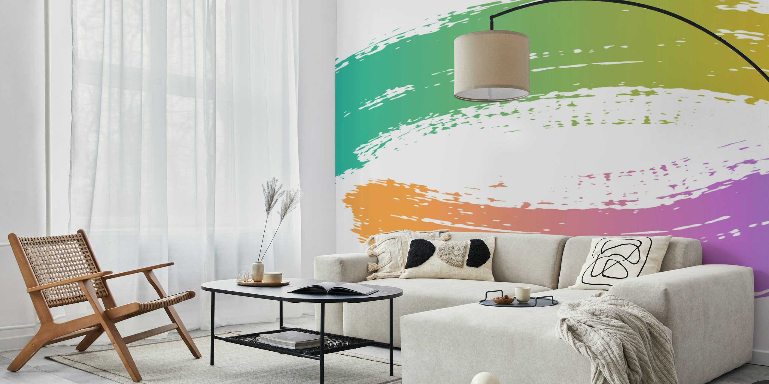 Rainbow Brush Strokes tapet i et rom