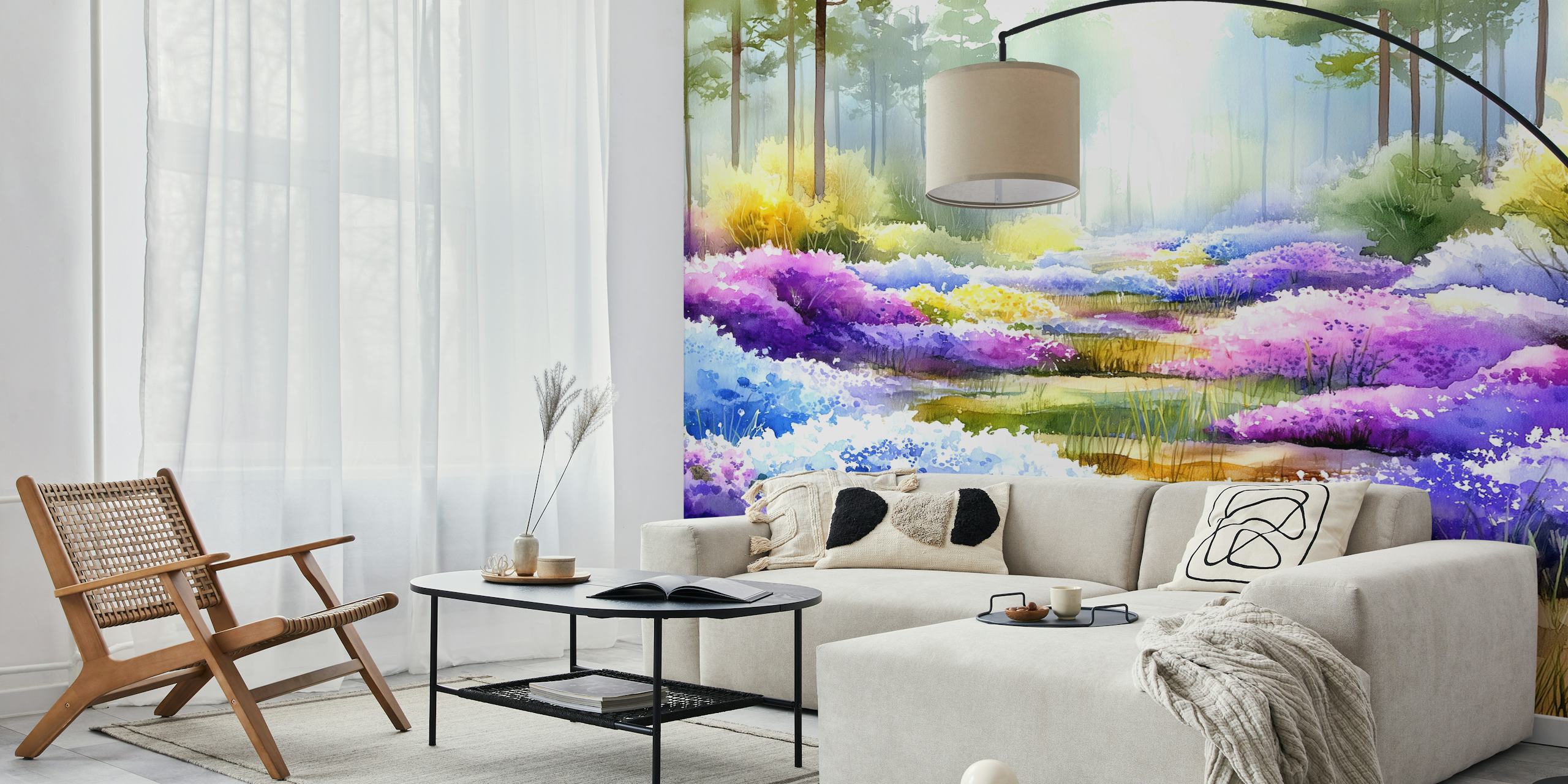 Papel de parede Wildflower Forest Haven em um quarto
