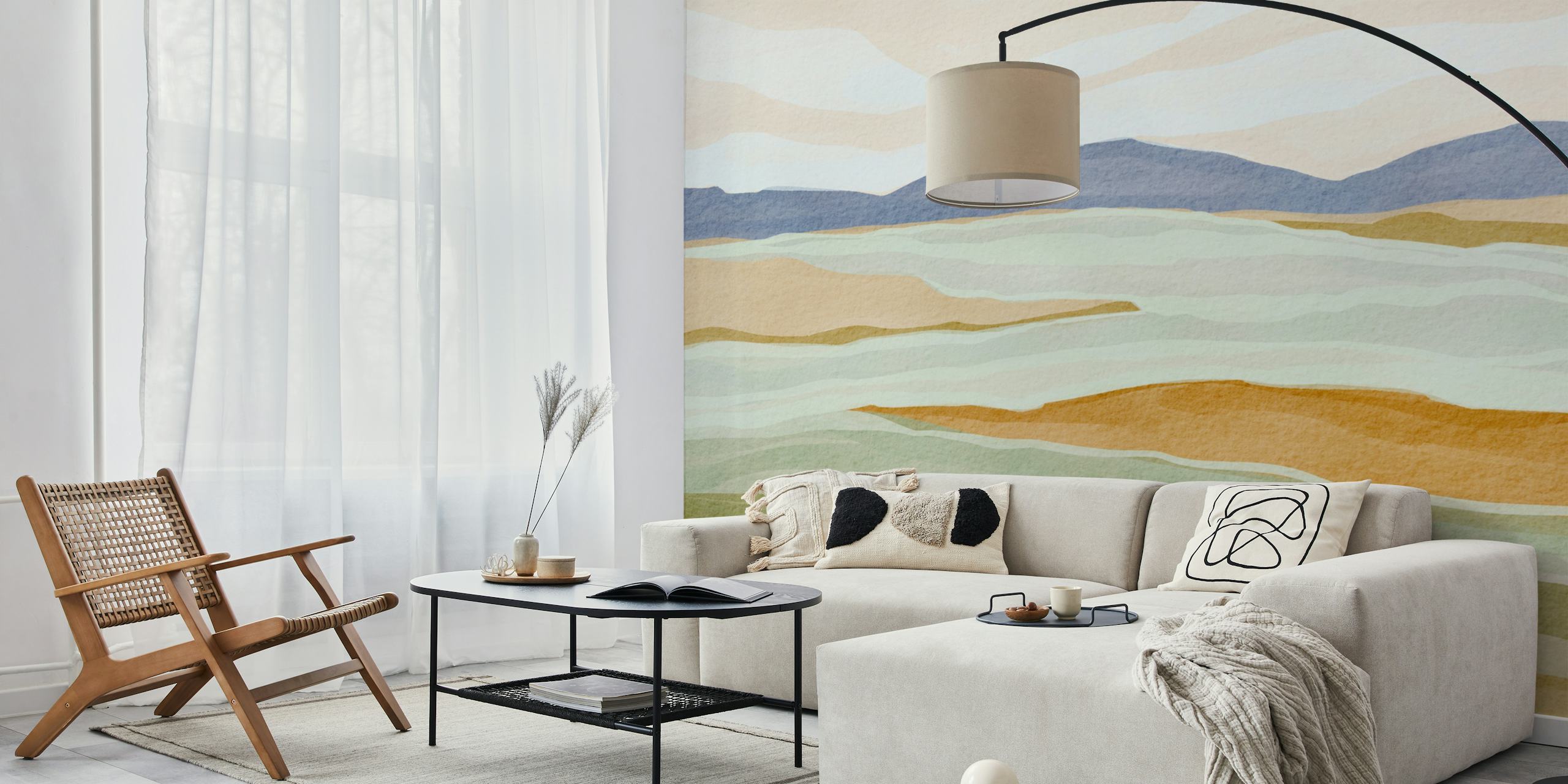 Peaceful Valley Scene wallpaper in a room