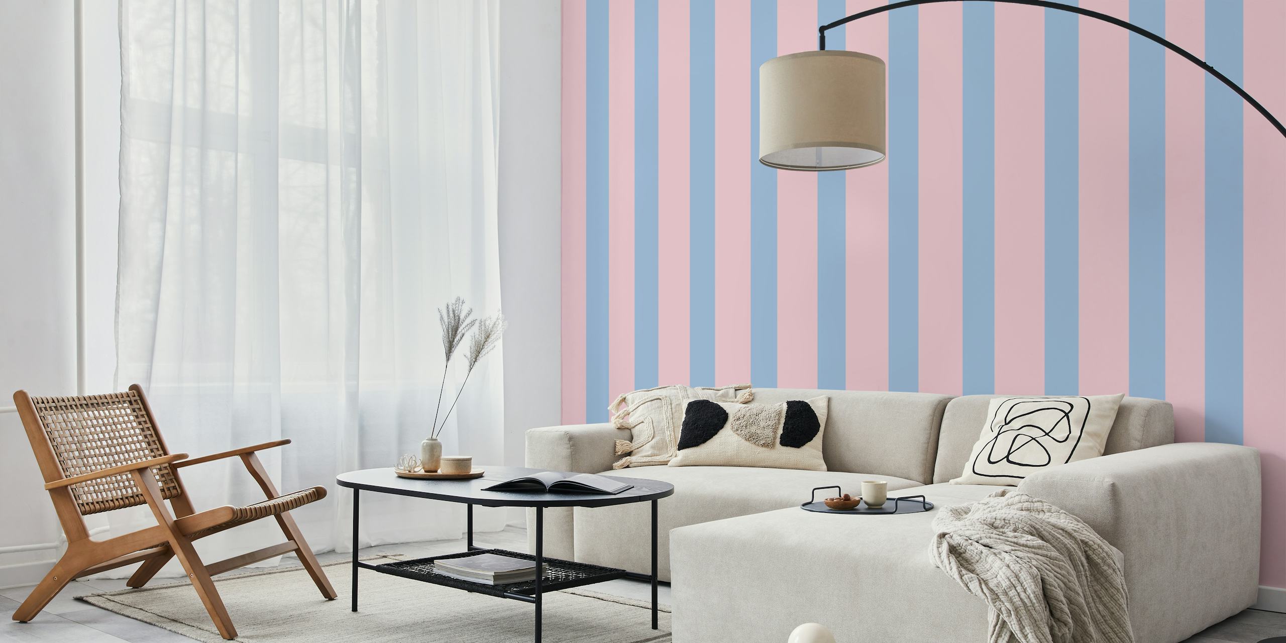 Soft Pink Blue Stripes tapet i et rum