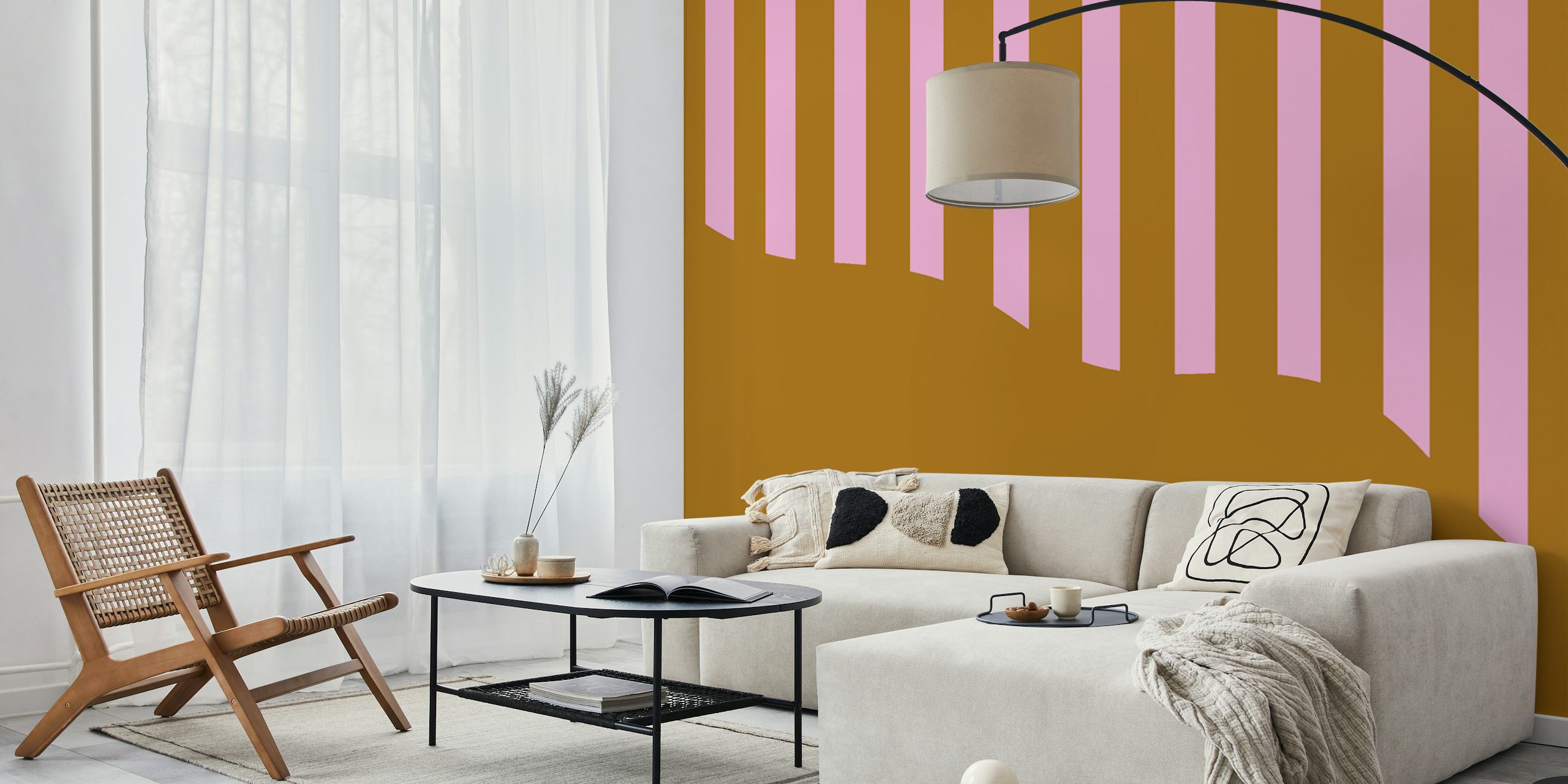 Papel de parede Brown and Pink Stripes em um quarto
