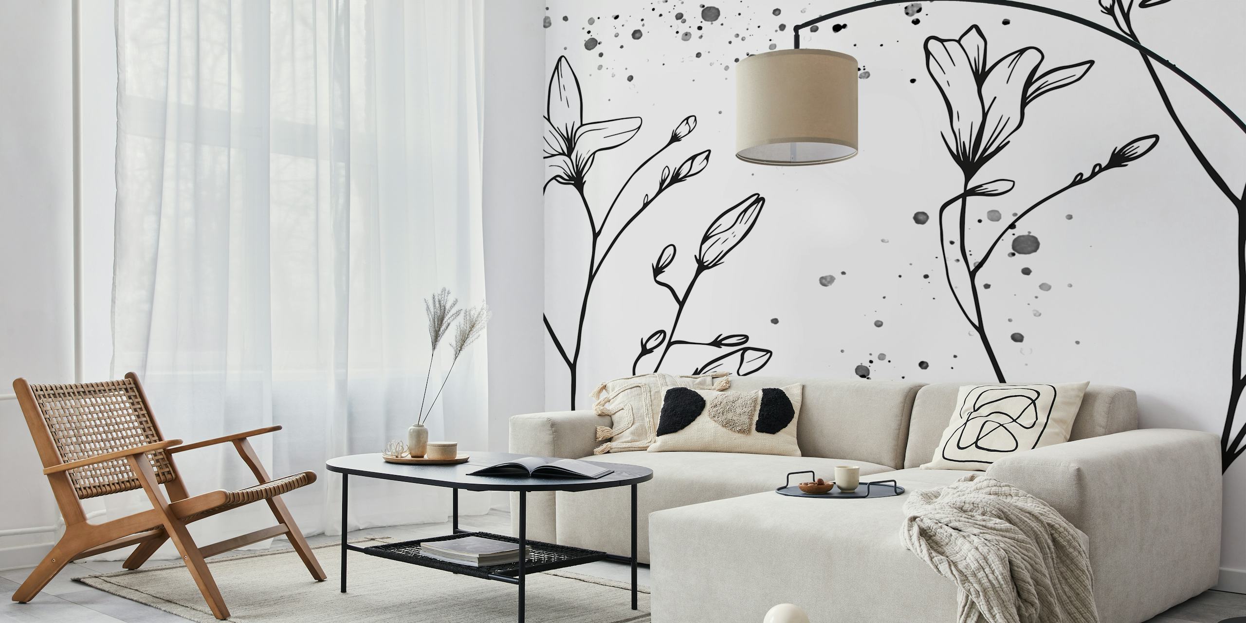 Gentle outline flower mural in a room