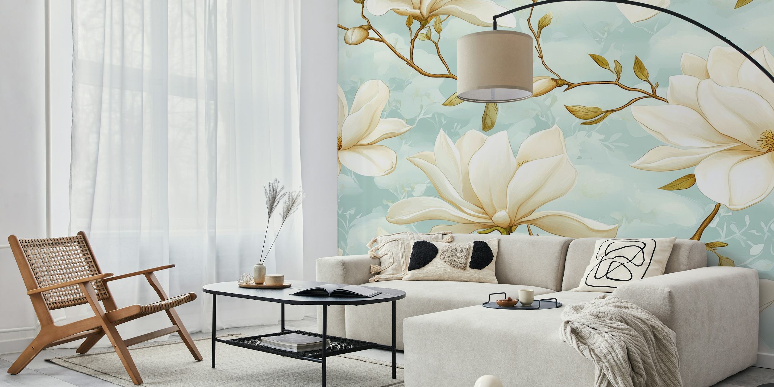 Magnolia magic floral wallpaper in a room