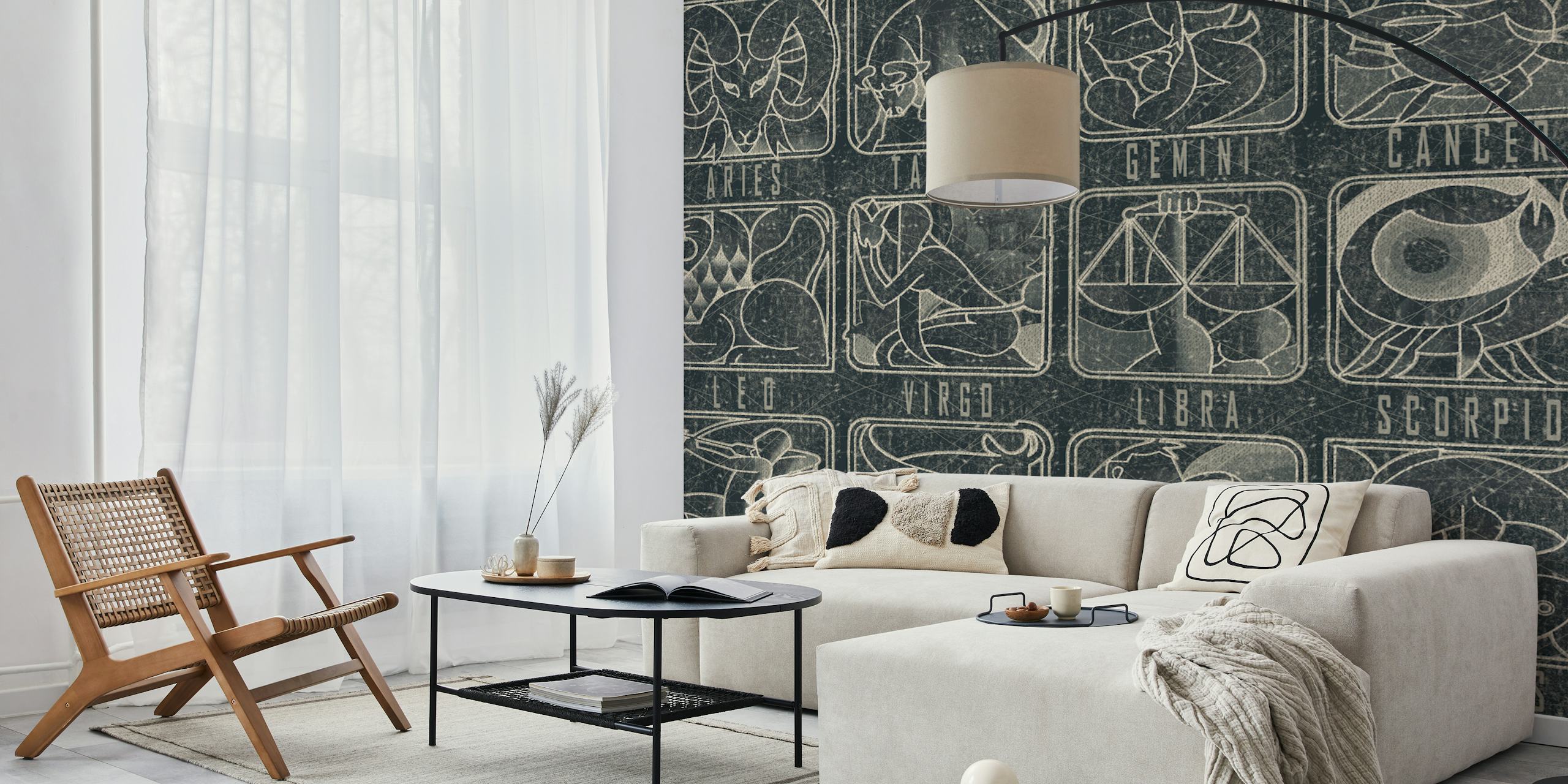 Astrology zodiac sign illustrations in chalkboard style wallpaper