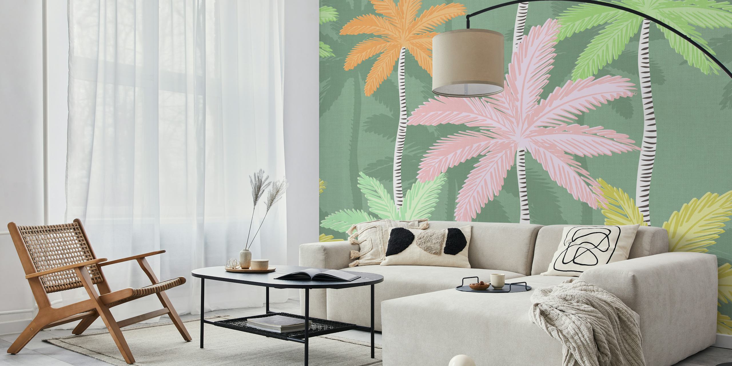 Palm Leaf Paradise-Tapete in einem lebhaften Raum