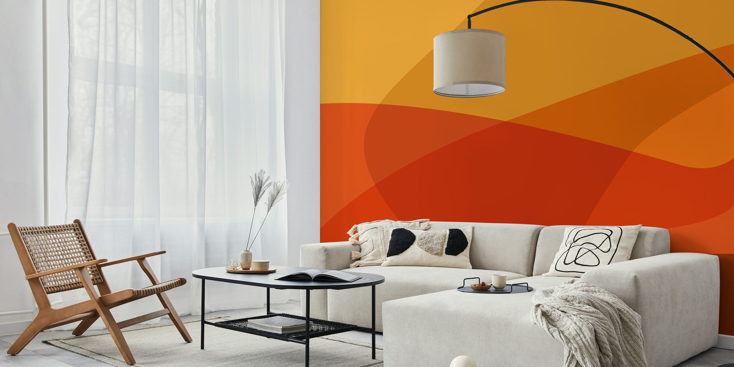 Orange and yellow flowing waves abstract wallpaper