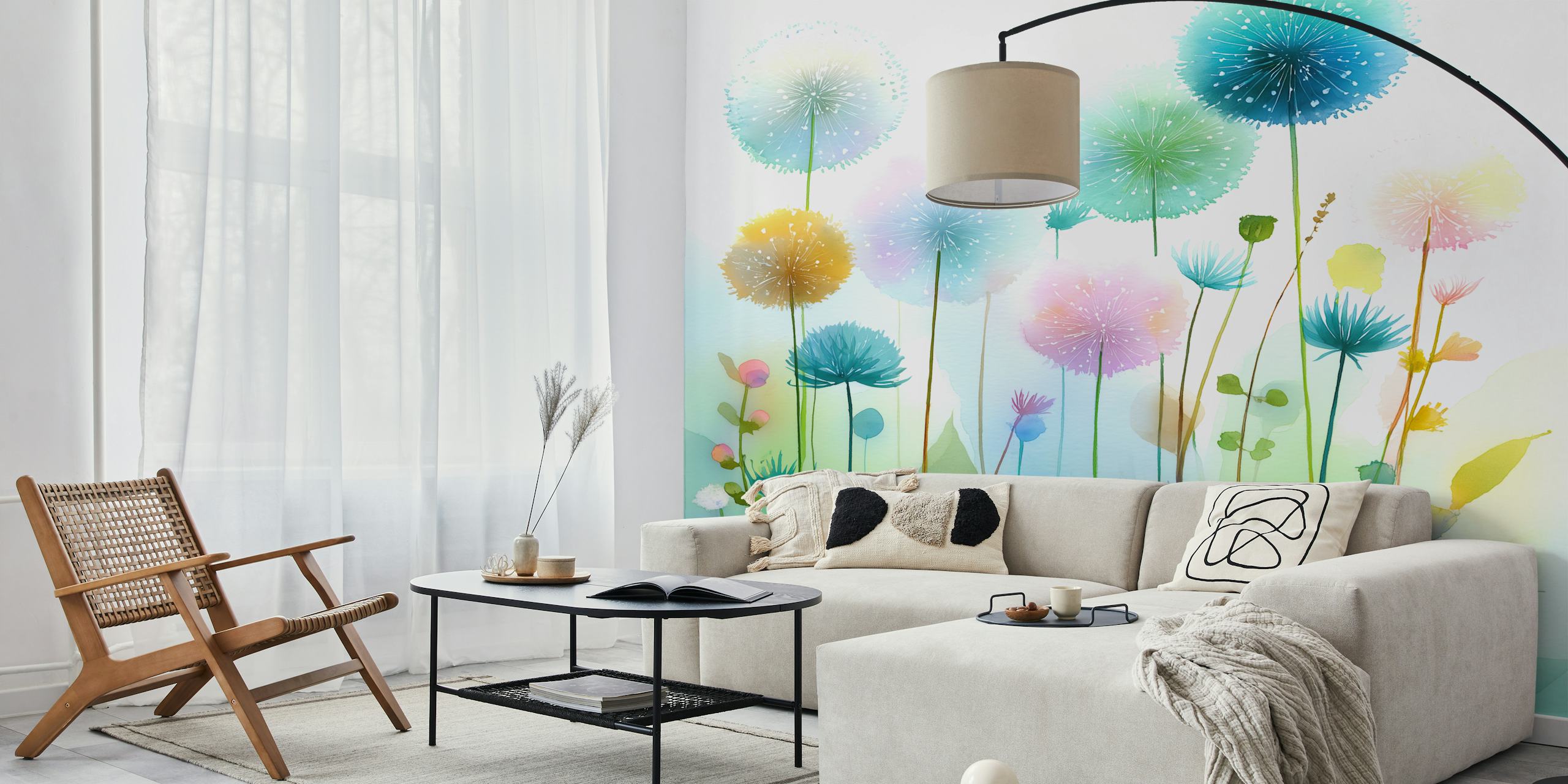 Rainbow Dandelion Field tapet i et rum