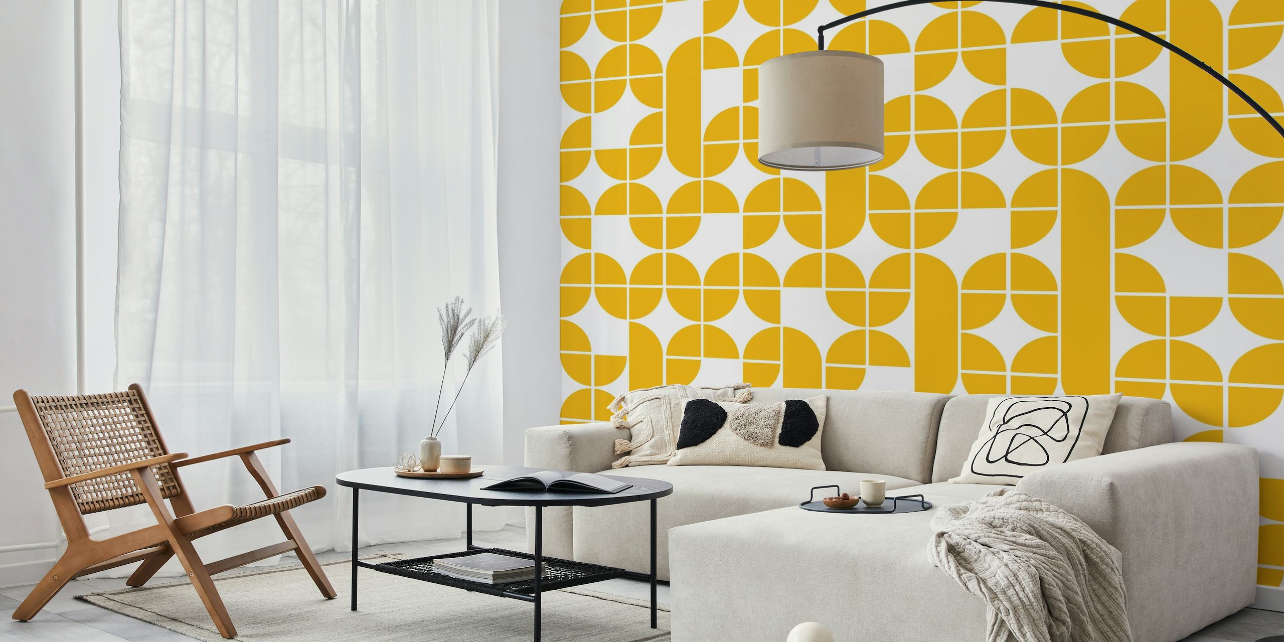 Classic mid-century yellow pattern wall mural