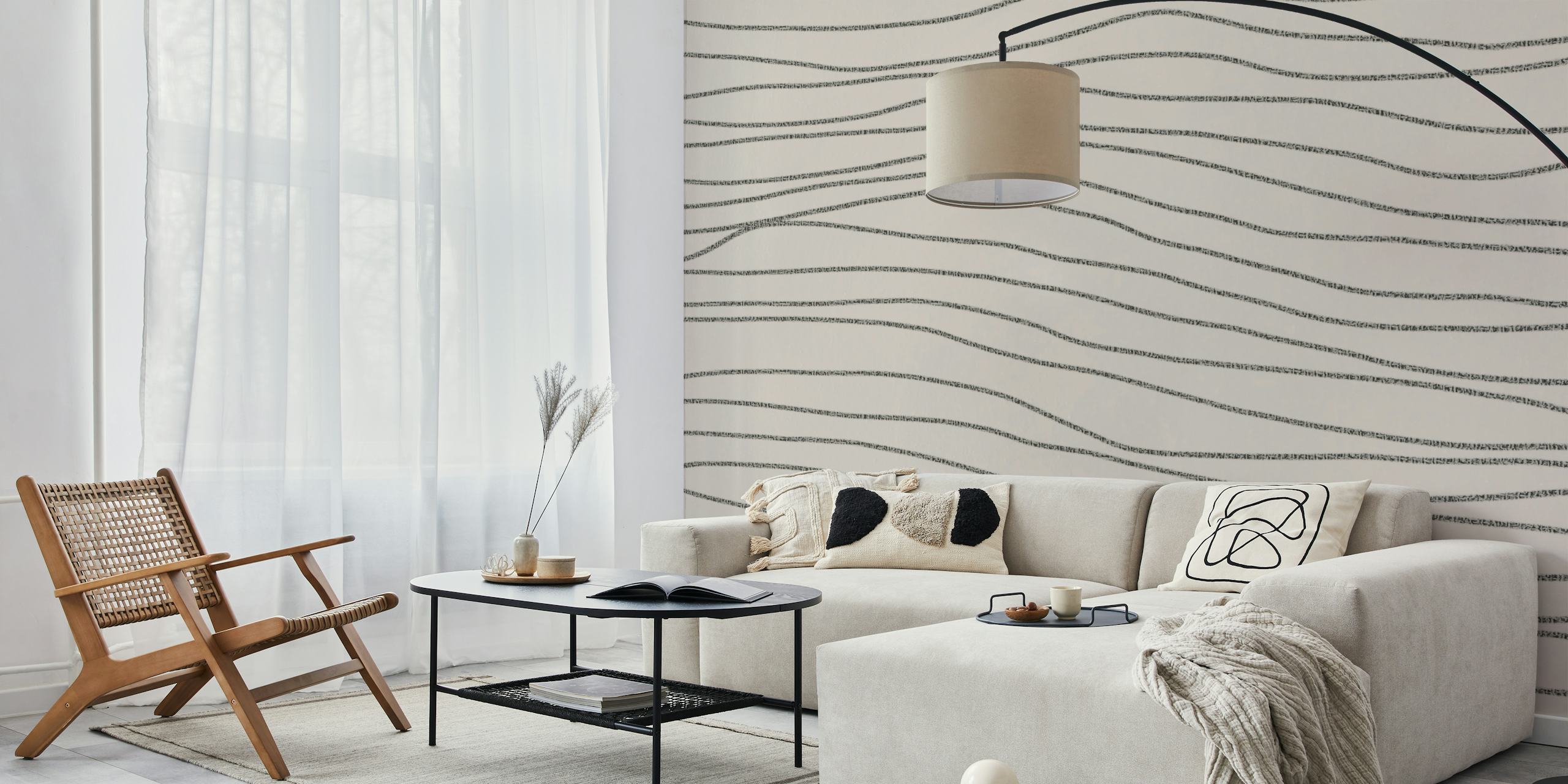 Minimalist wallpaper with charcoal lines on light neutral background