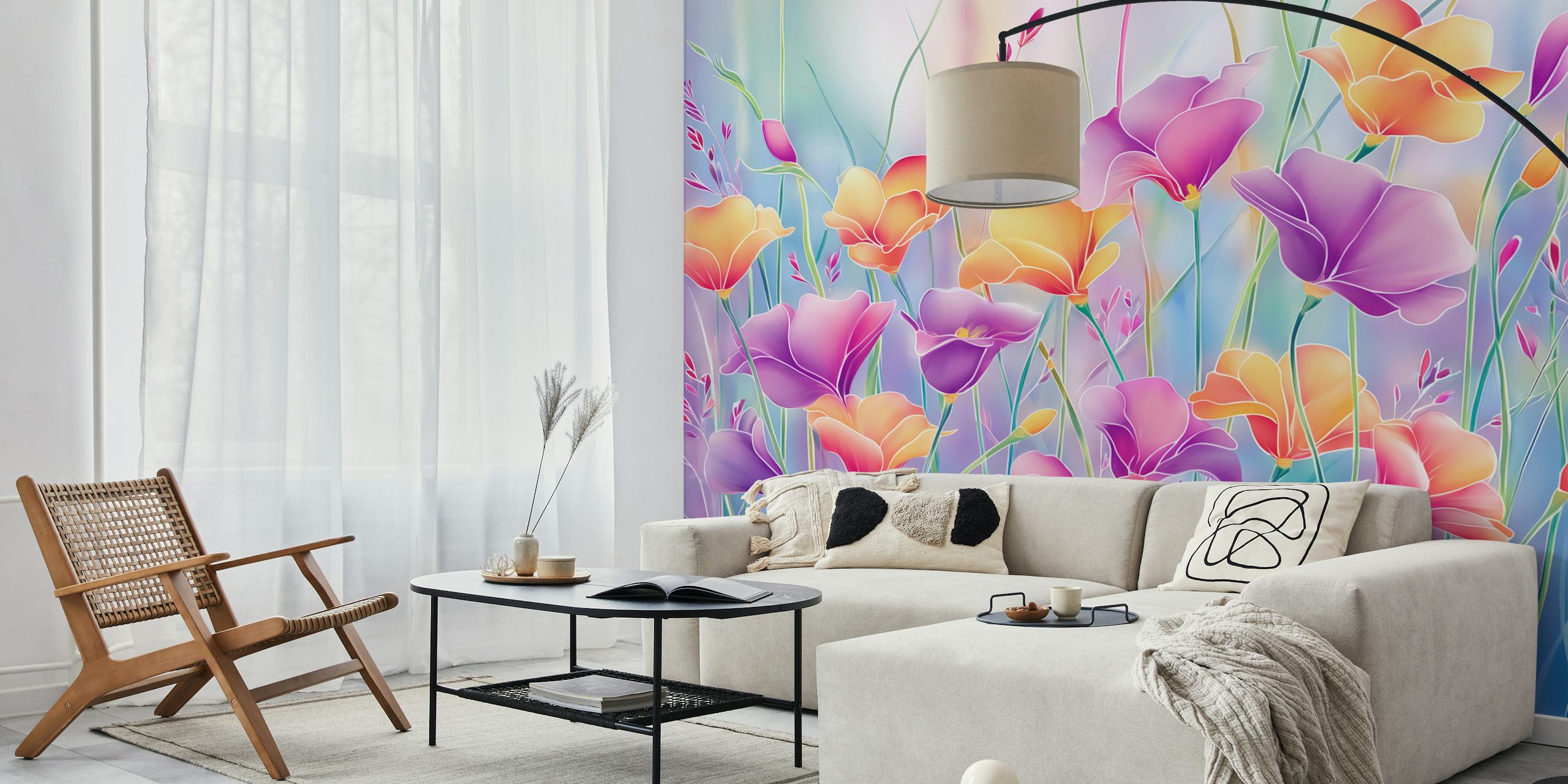 Floral wallpaper in soft hues