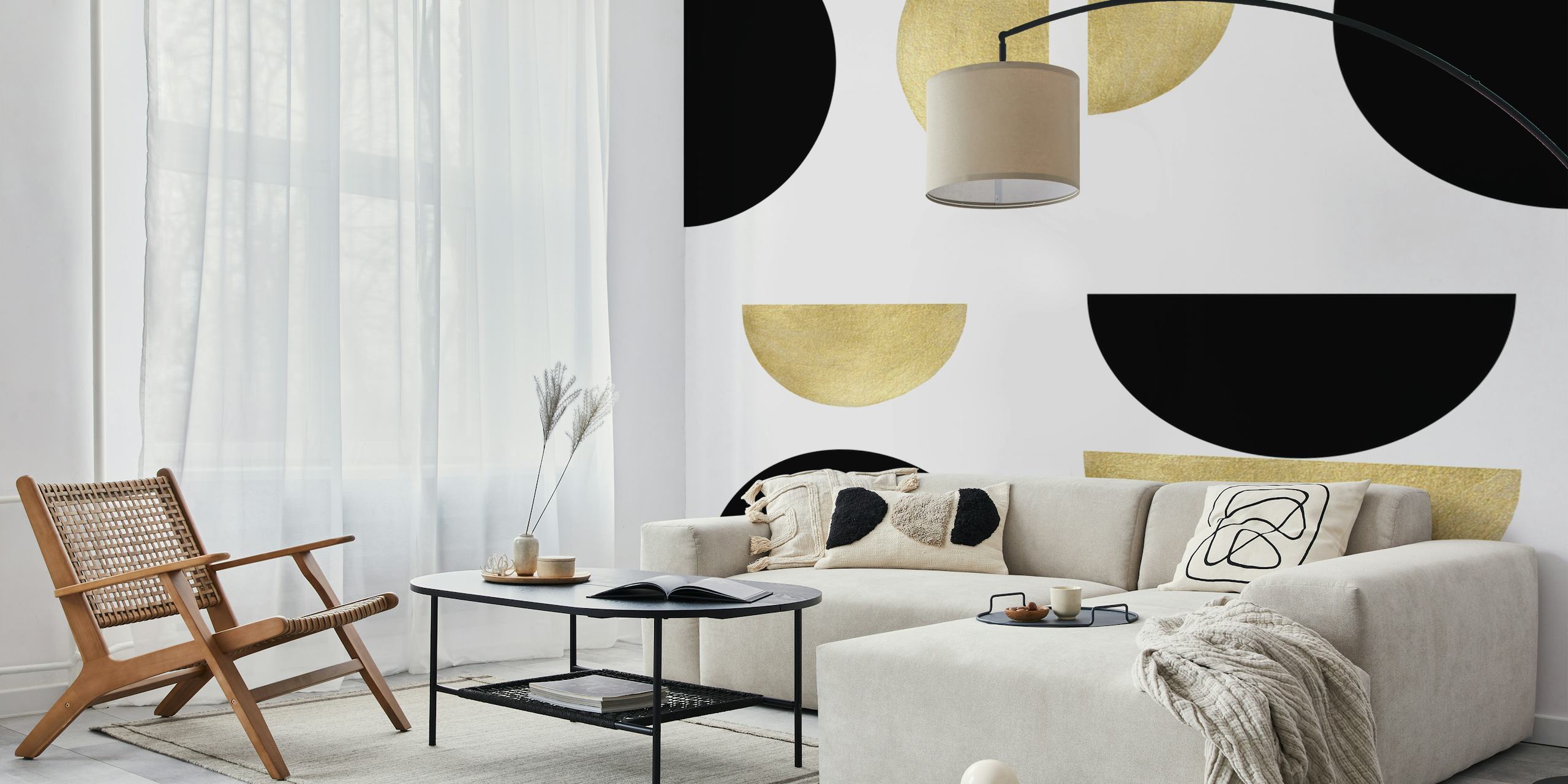 Yin Yang Geometric Glam Tapete in einem Raum