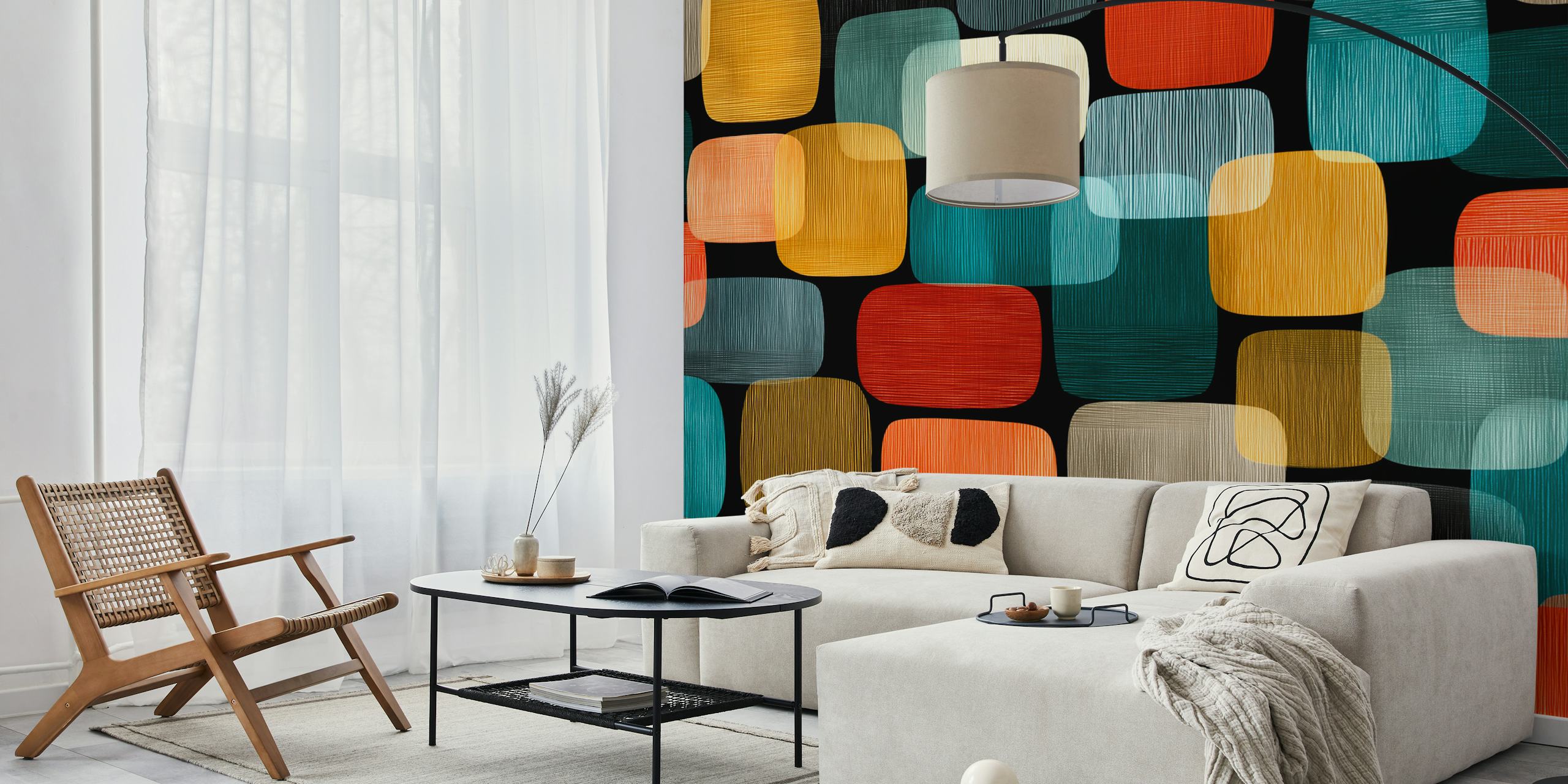 Abstract Retro Geometry-behang in een kamer