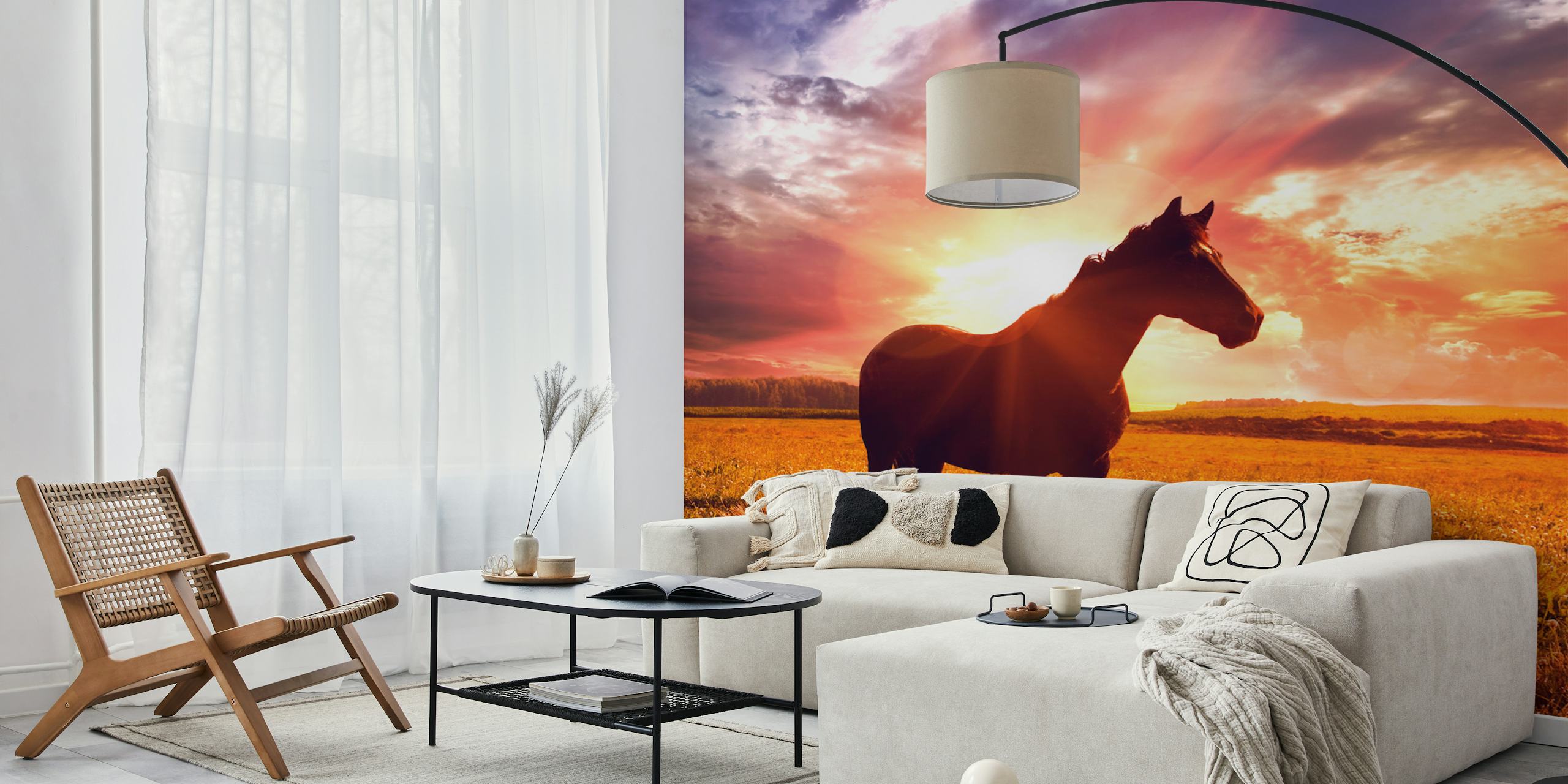Tapeta Golden Dawn with Horse v místnosti