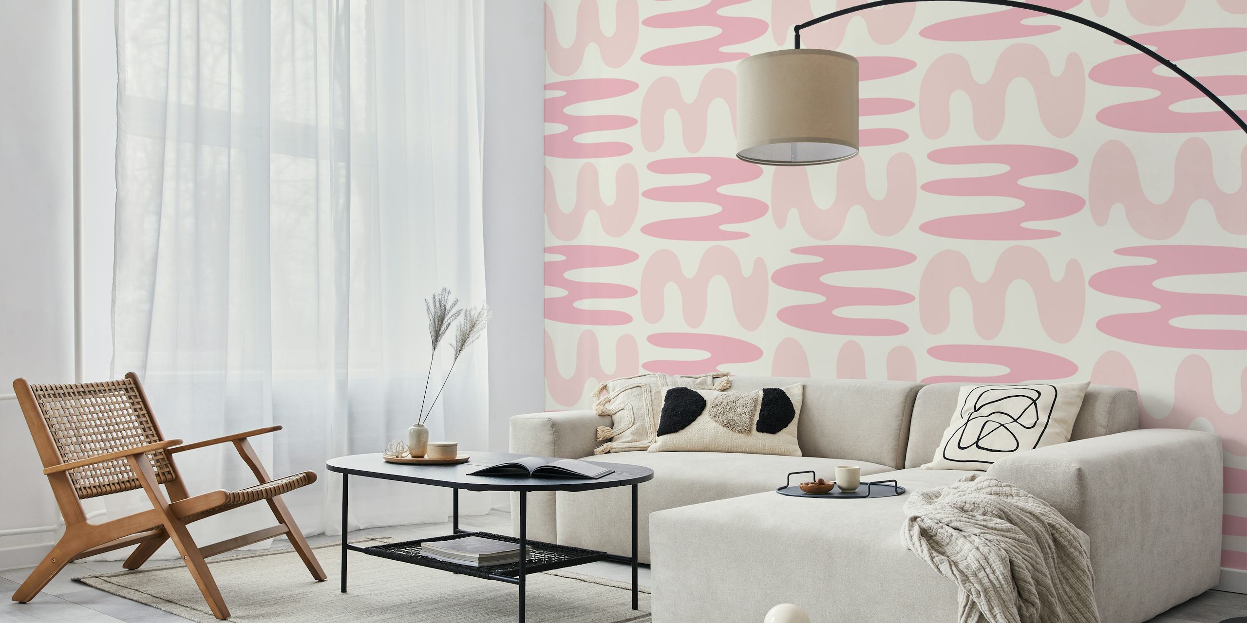 Soft Coral Waves I wallpaper design in a room