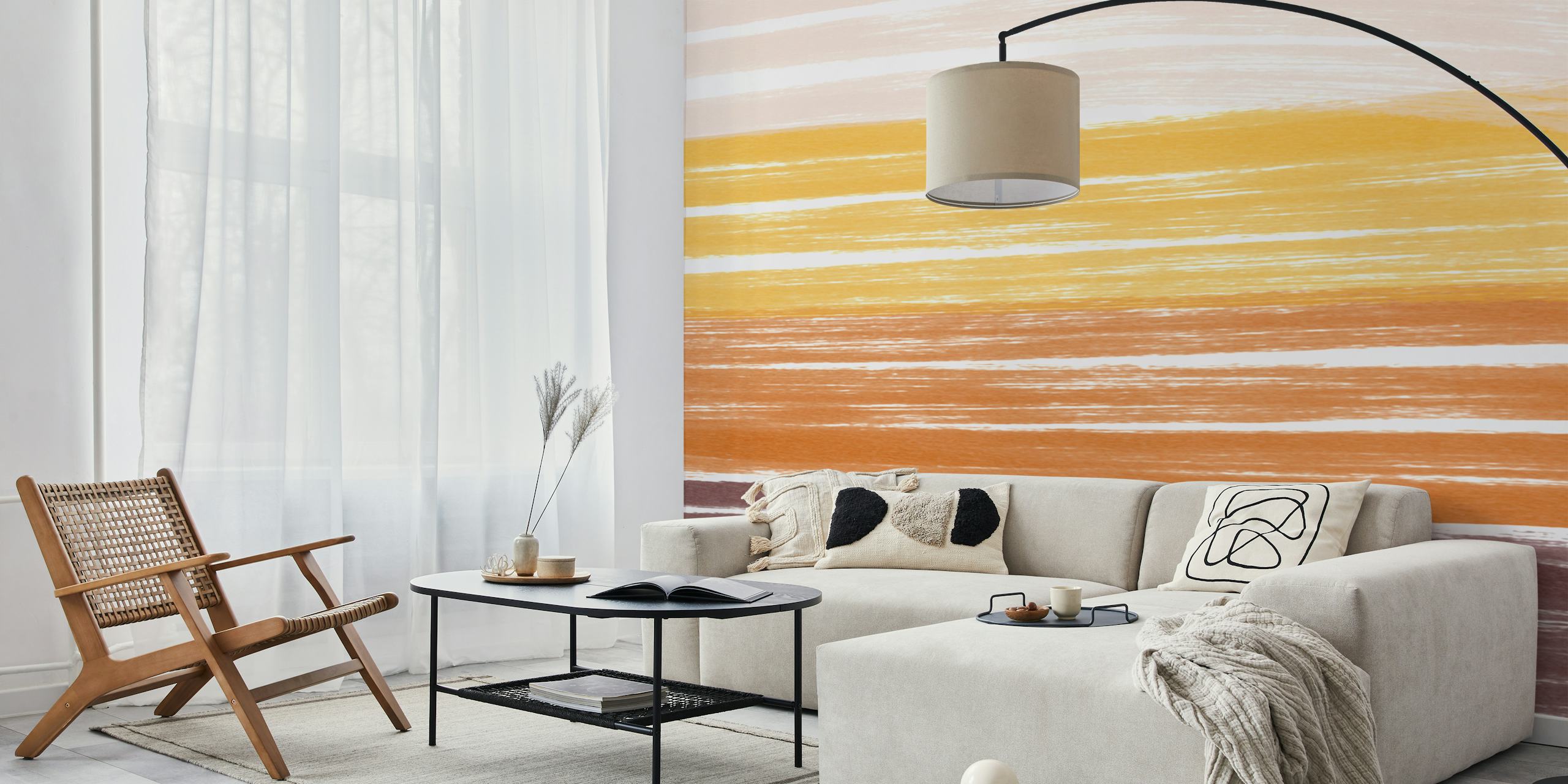 Abstract brush stroke wallpaper in warm yellow, brown, and white tones