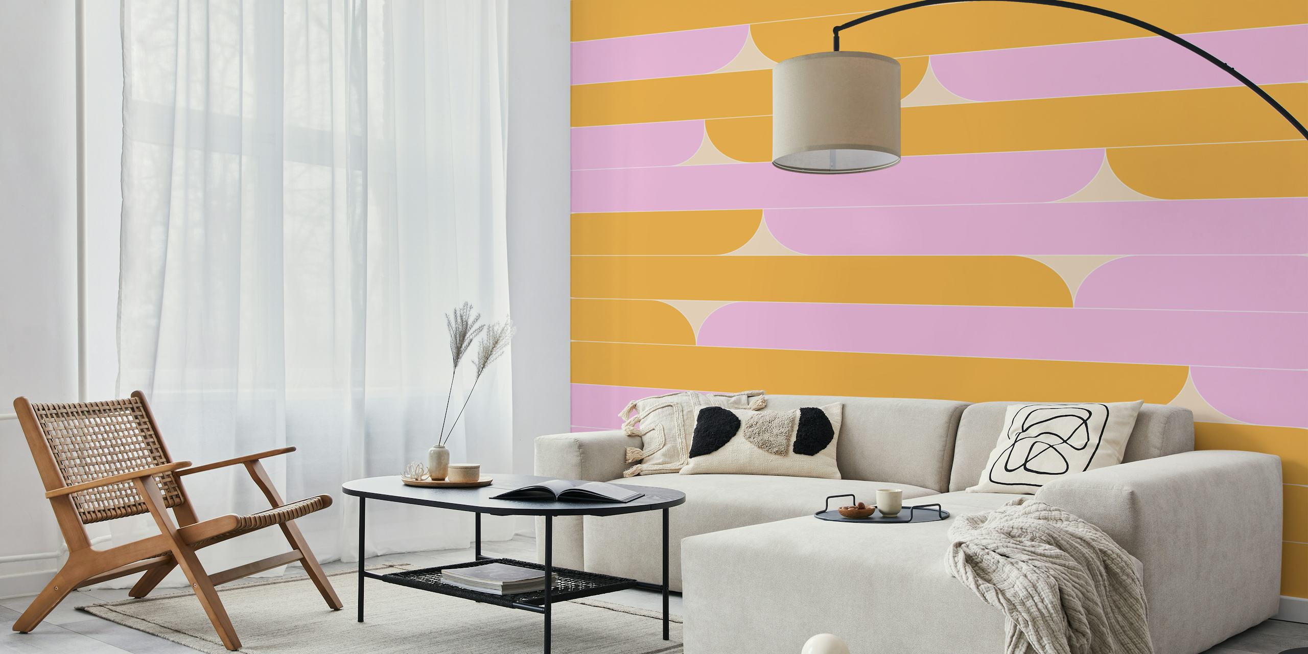 Peach en pink wallpaper in een moderne kamer