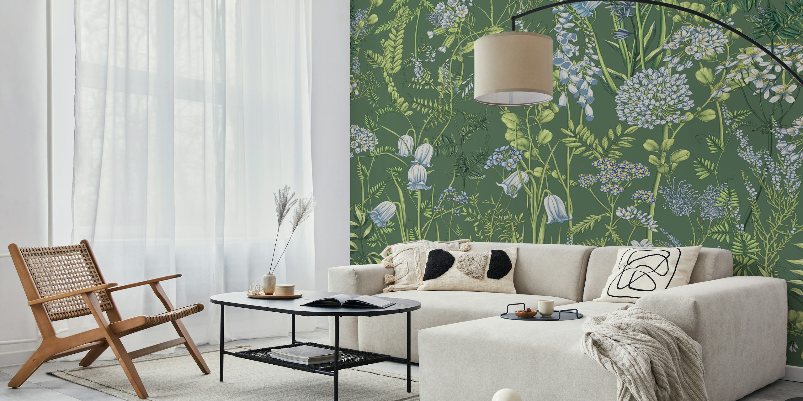 Botany pattern 4 wallpaper displayed in a room