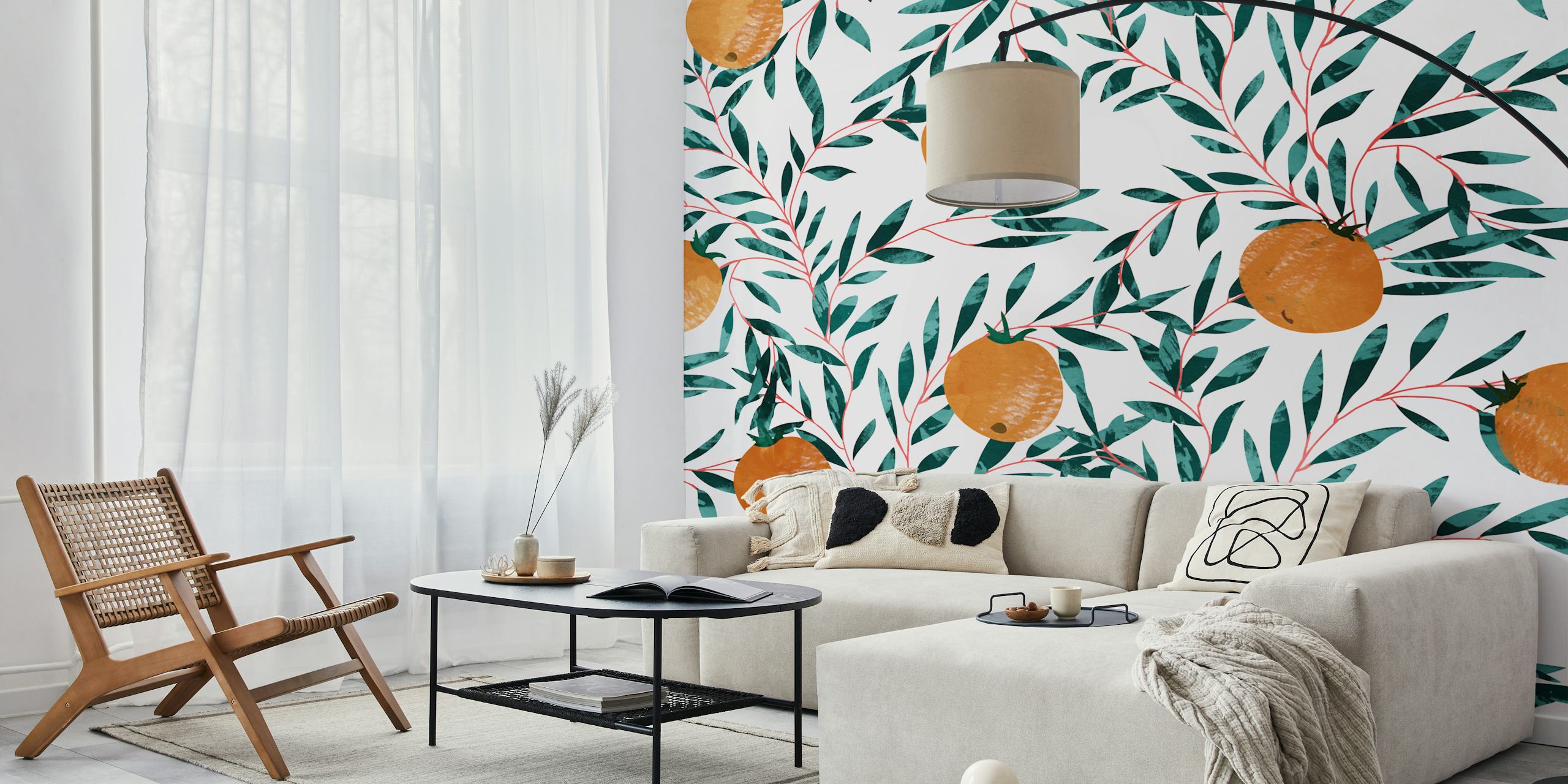 Orange mandarin fruits with green leaves wallpaper
