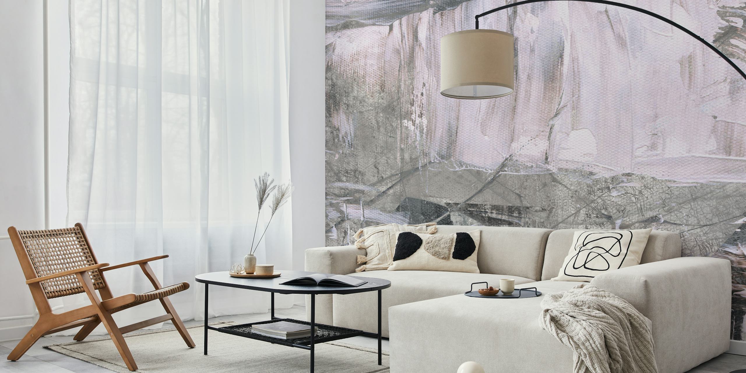 Ταπετσαρία Dreamy Silver Hues εκτεθειμένη σε δωμάτιο